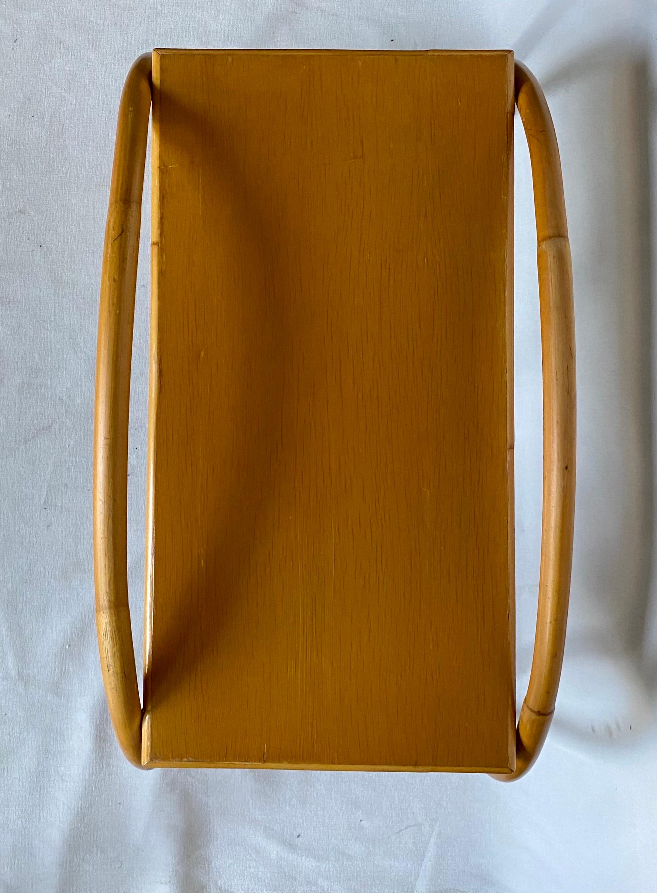 Mid-Century Modern Paul Frankl Style Arched Rattan Side End Table For Sale 7