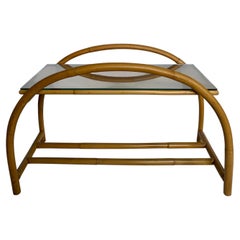 Mid-Century Modern Paul Frankl Style Double-Arched Rattan Accent Table with Glas