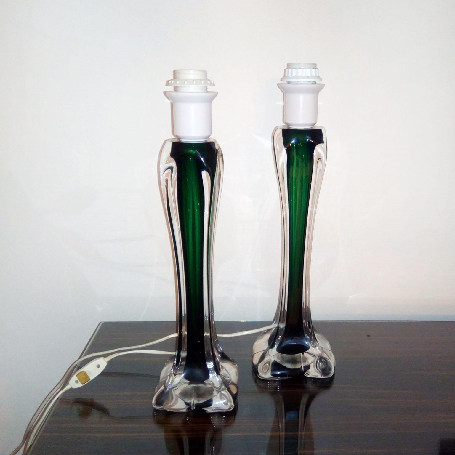 Mid-Century Modern Paul Kedelv Flygsfors Green Glass Table Lamps, Sweden, 1950s 4