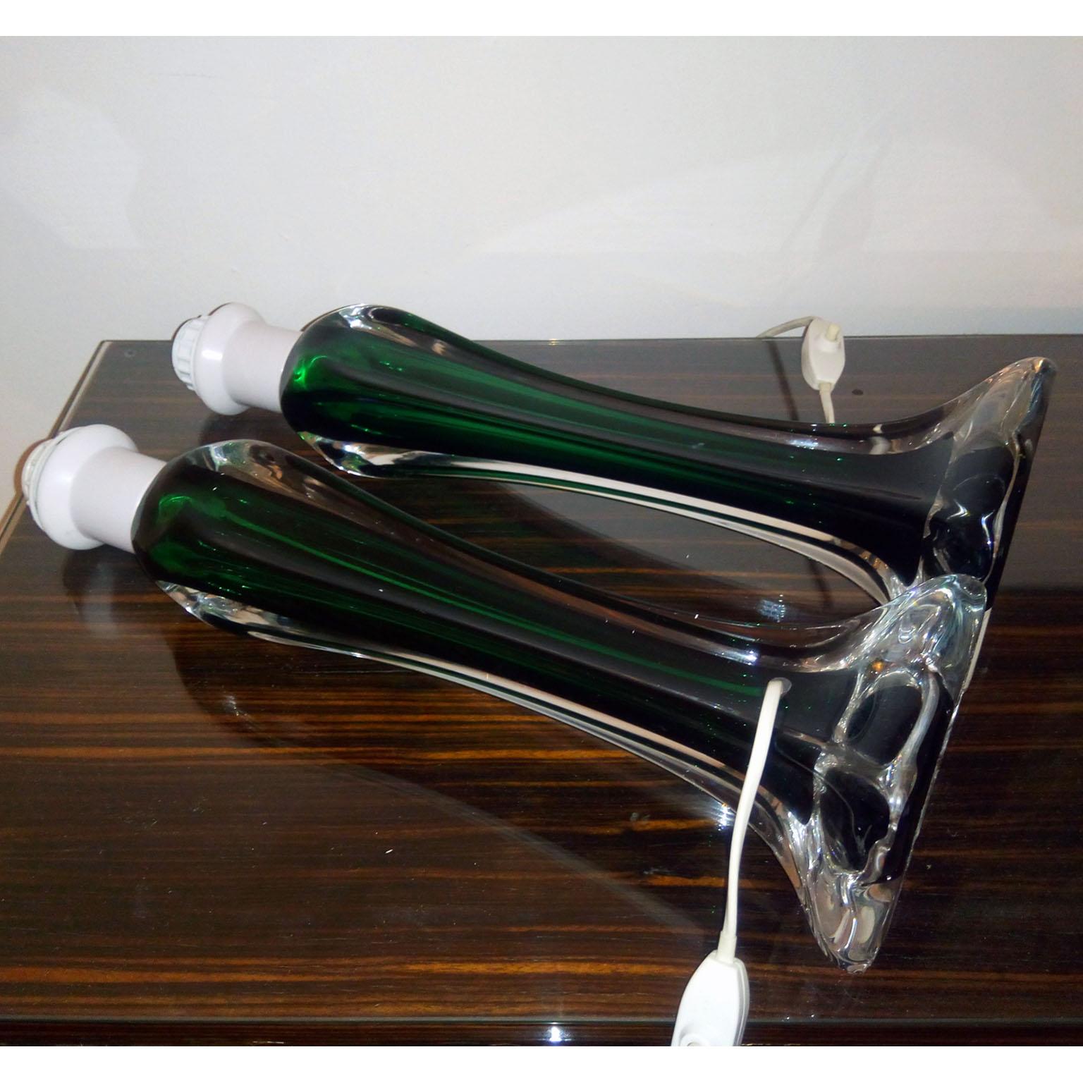 Mid-Century Modern Paul Kedelv Flygsfors Green Glass Table Lamps, Sweden, 1950s 5