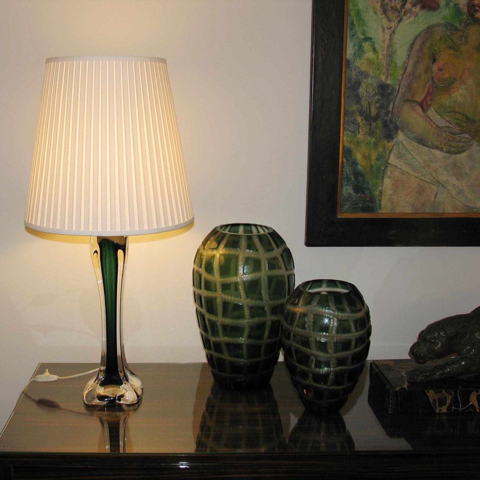 Mid-Century Modern Paul Kedelv Flygsfors Green Glass Table Lamps, Sweden, 1950s In Excellent Condition In Bochum, NRW