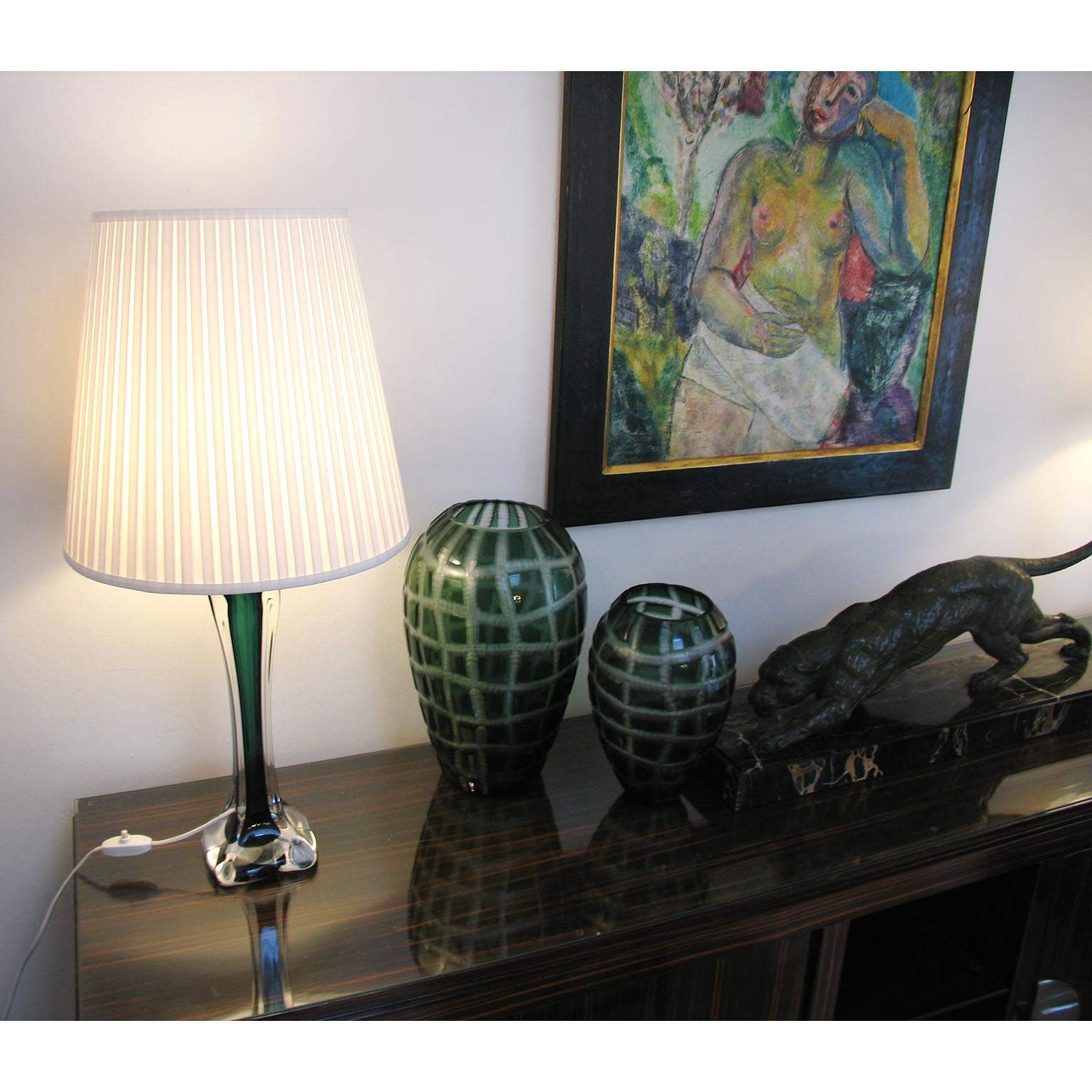 Mid-Century Modern Paul Kedelv Flygsfors Green Glass Table Lamps, Sweden, 1950s In Excellent Condition In Bochum, NRW