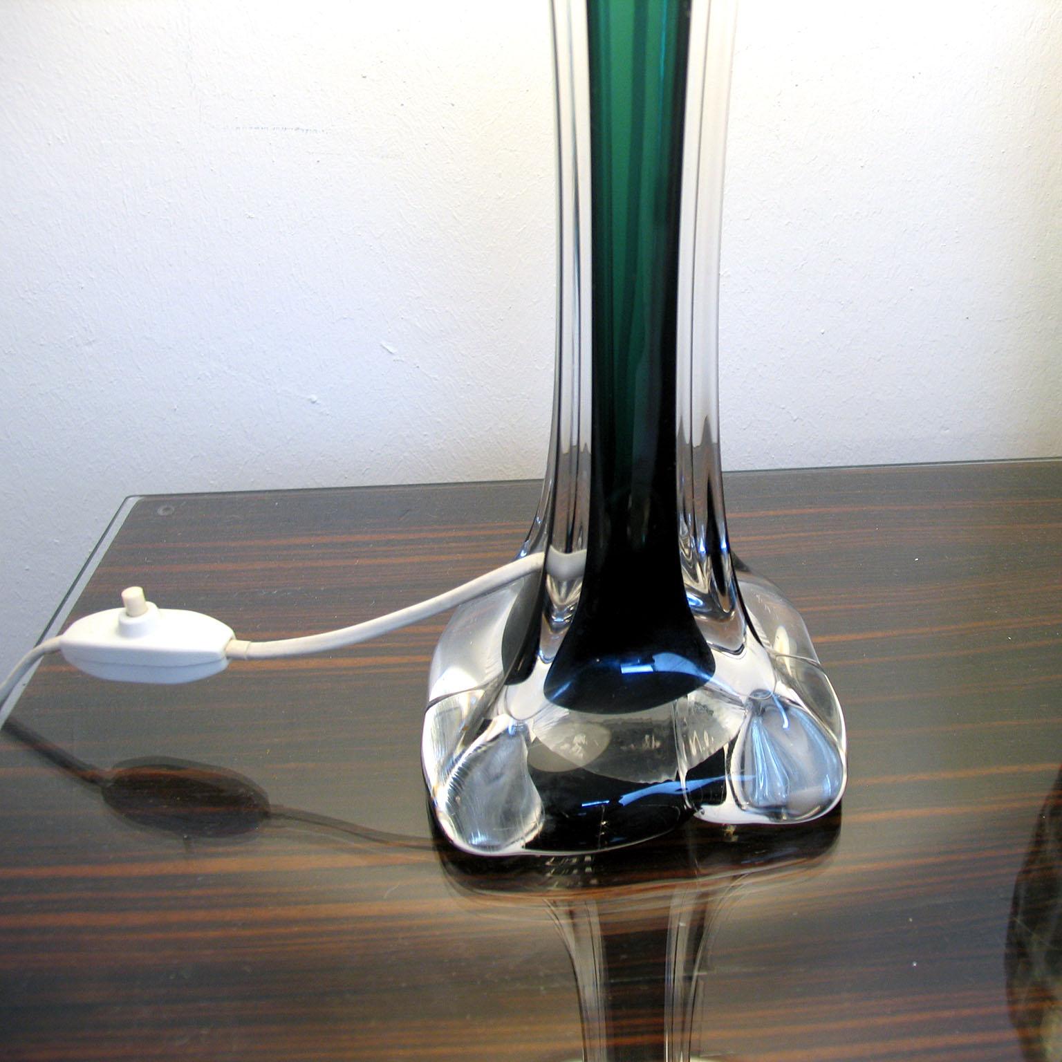 Mid-Century Modern Paul Kedelv Flygsfors Green Glass Table Lamps, Sweden, 1950s 1