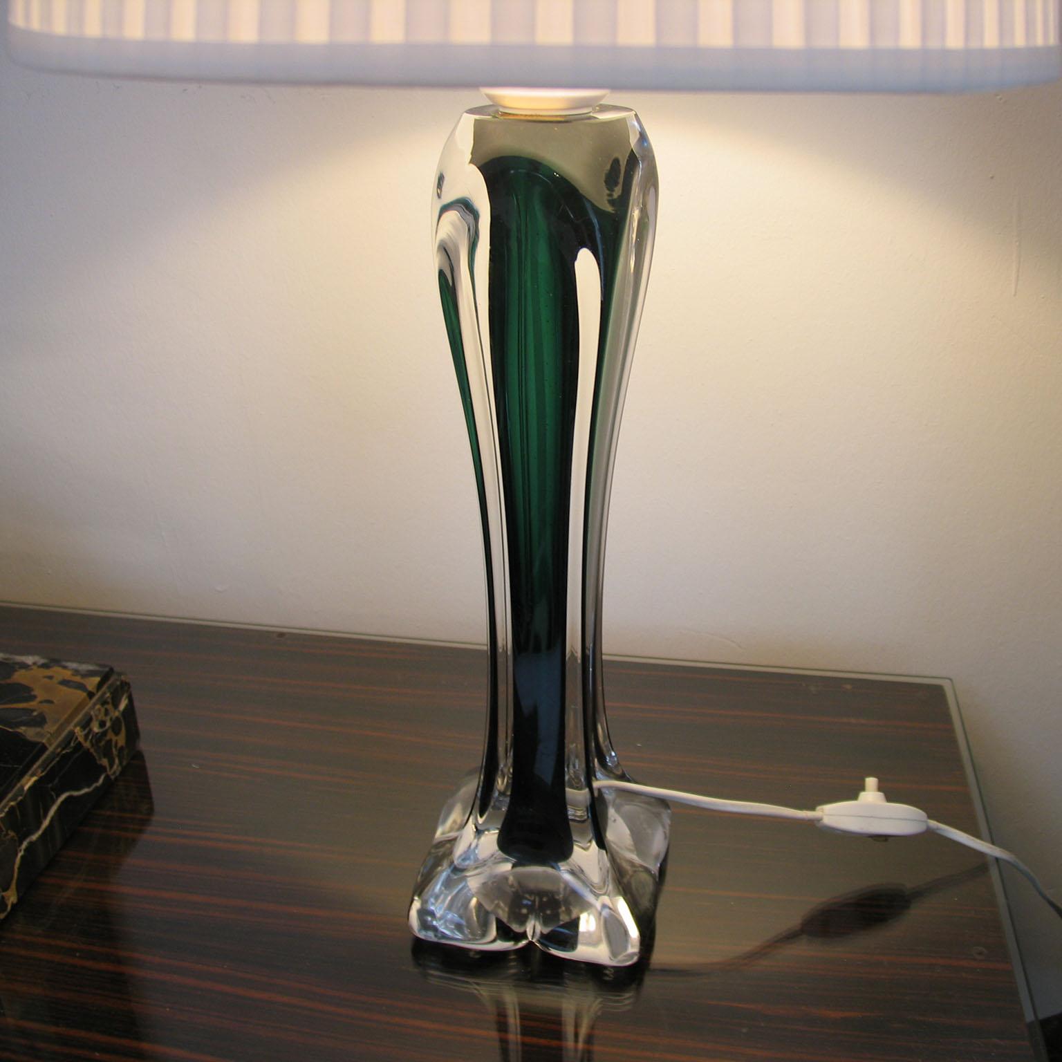 Mid-Century Modern Paul Kedelv Flygsfors Green Glass Table Lamps, Sweden, 1950s 2