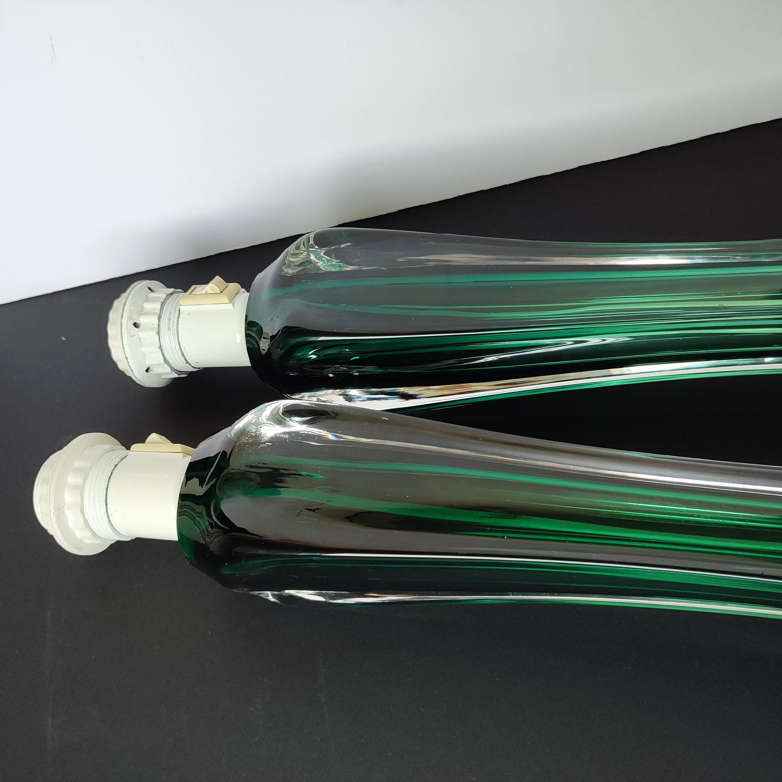 Mid-Century Modern Paul Kedelv Flygsfors Green Glass Table Lamps, Sweden, 1950s For Sale 3