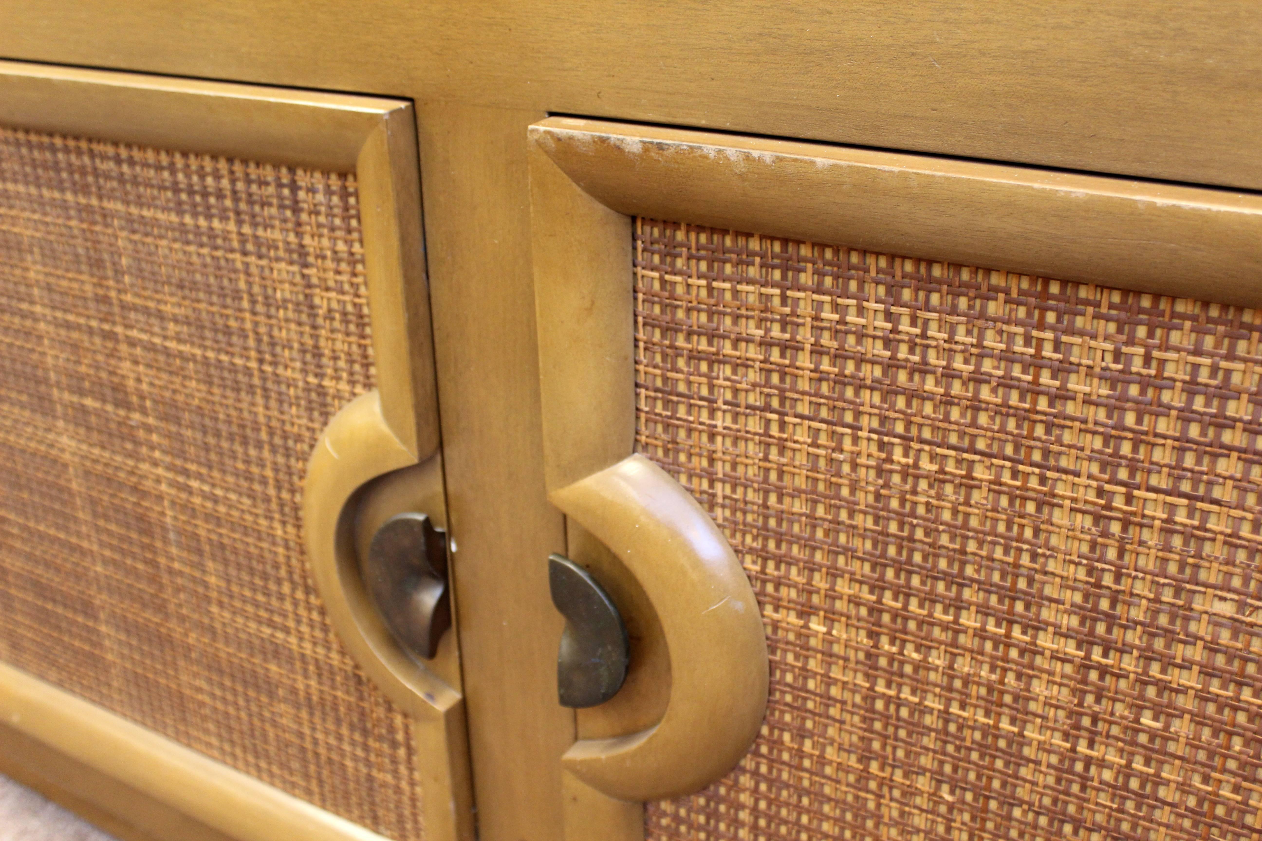 Mid-Century Modern Paul Laszlo Credenza Sideboard Buffet Cane and Wood, 1950s In Good Condition In Keego Harbor, MI