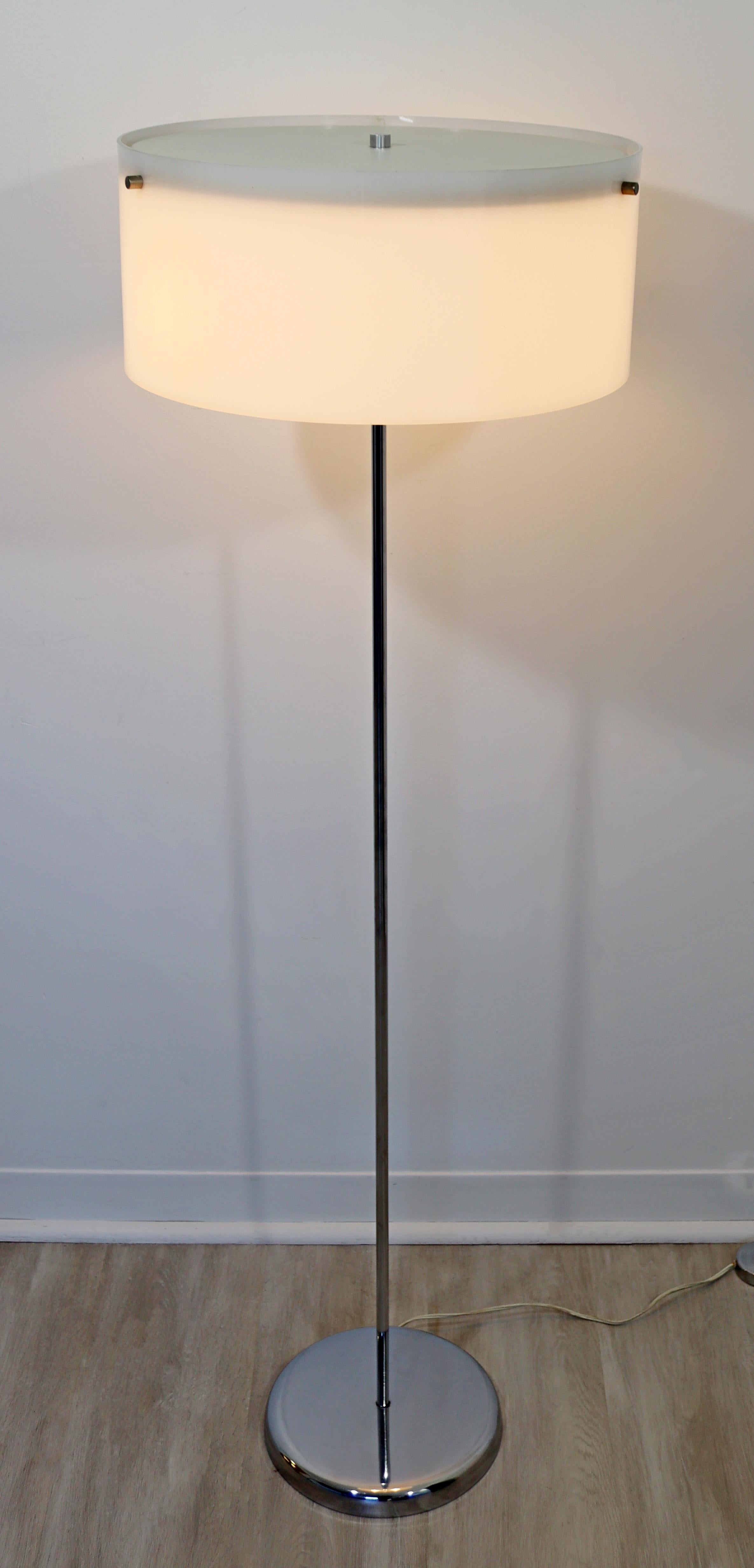 For your consideration is a stupendous, frosted acrylic on chrome floor lamp, attributed to Paul Mayen, circa the 1970s. In excellent vintage condition. The dimensions are 16