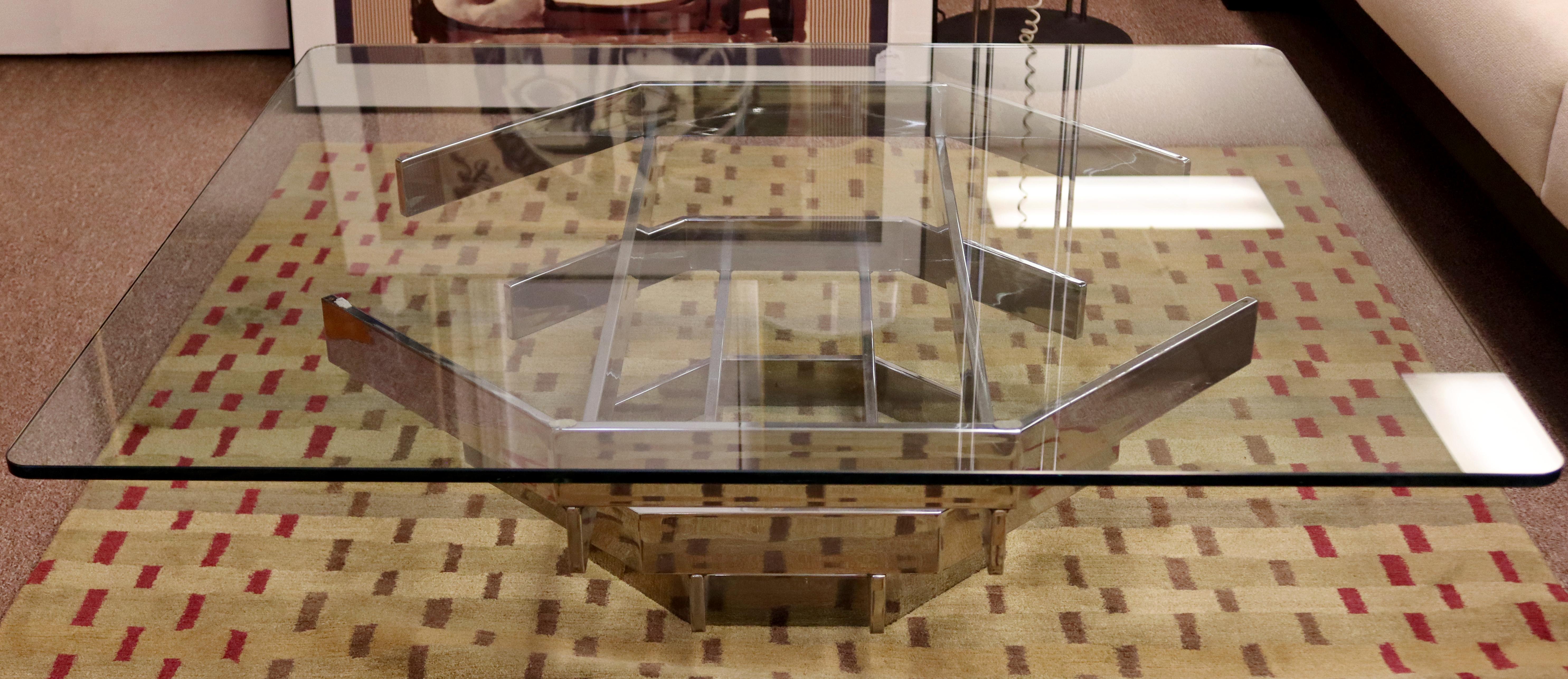 Mid-Century Modern Paul Mayen Glass on Geometric Chrome Coffee Table, 1960s In Good Condition For Sale In Keego Harbor, MI