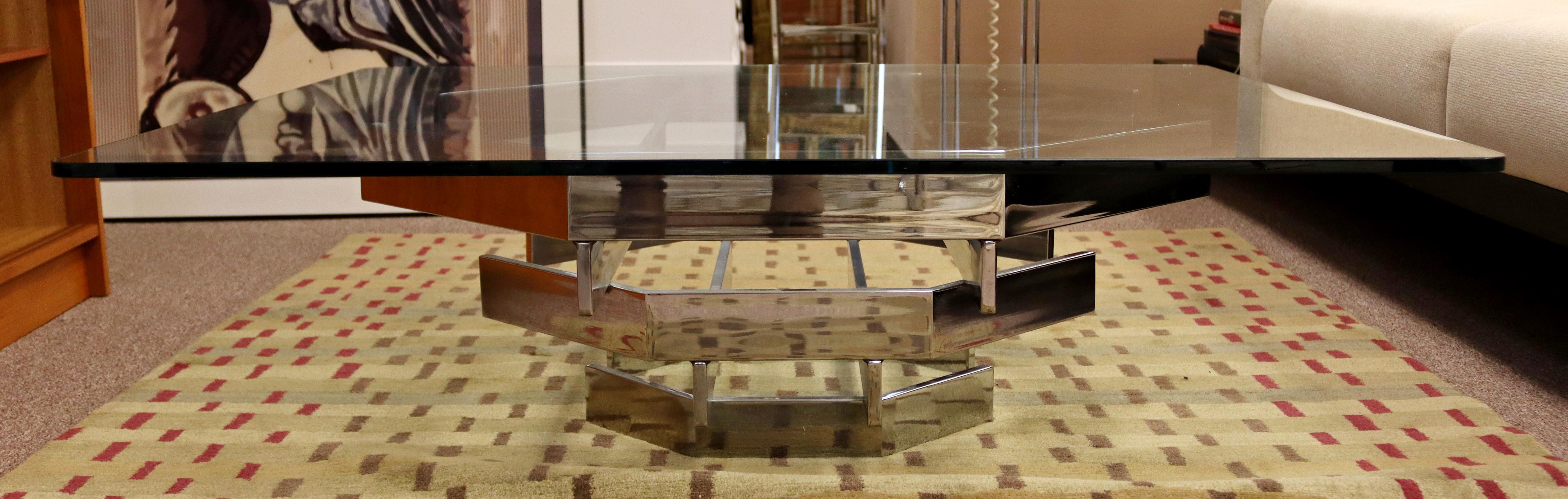 Mid-20th Century Mid-Century Modern Paul Mayen Glass on Geometric Chrome Coffee Table, 1960s For Sale