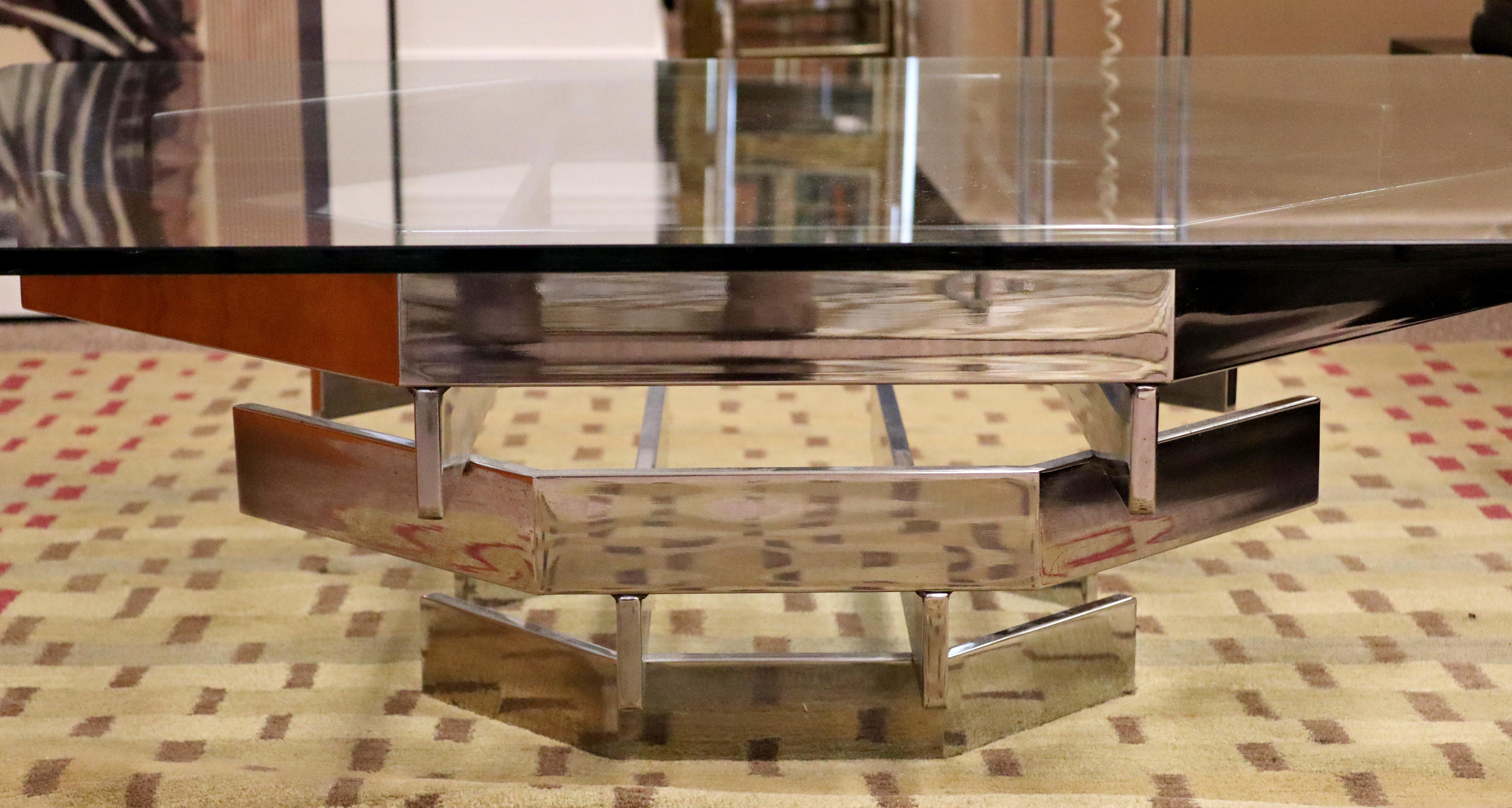 Mid-Century Modern Paul Mayen Glass on Geometric Chrome Coffee Table, 1960s For Sale 1