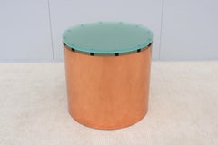 Mid-Century Modern Paul Mayen Style Frosted Glass Top and Copper Drum Side Table