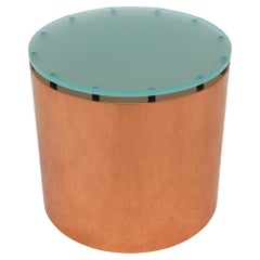 Retro Mid-Century Modern Paul Mayen Style Frosted Glass Top and Copper Drum Side Table