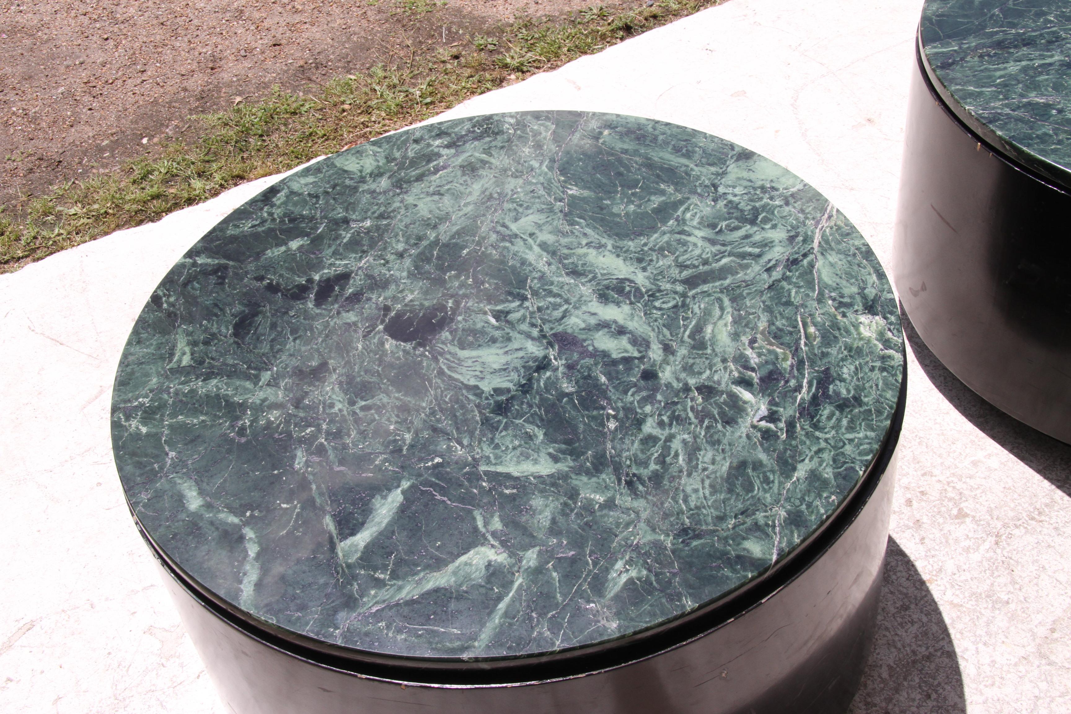 20th Century One Mid-Century Modern Paul Mayen Style Green Marble Top Drum Side Table   For Sale