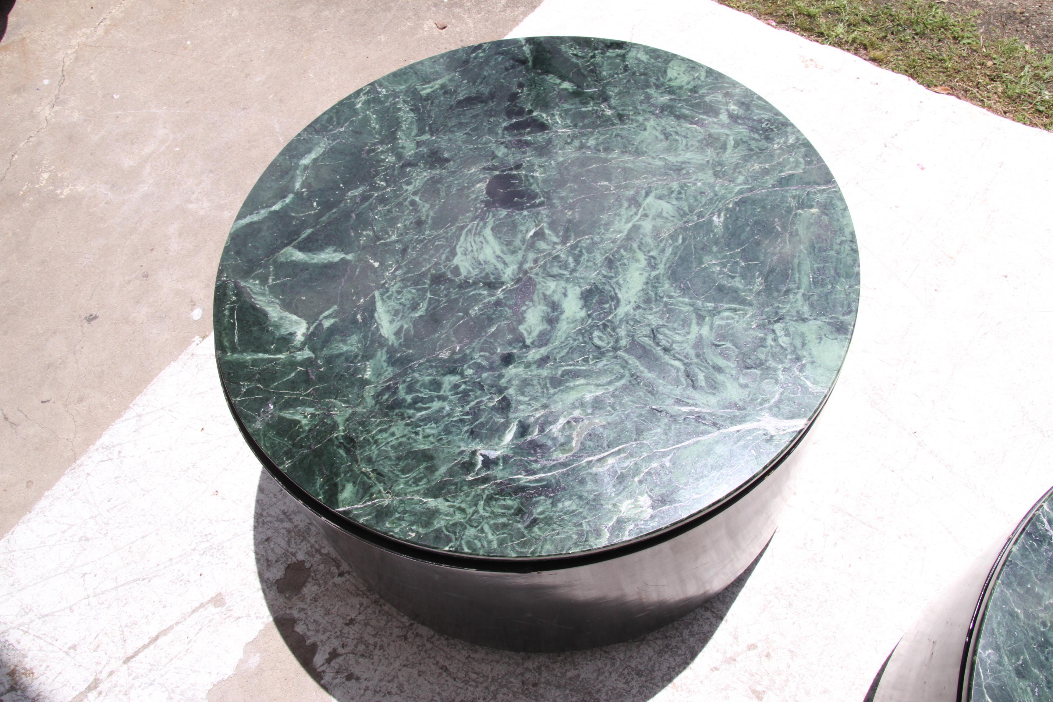 20th Century One Mid-Century Modern Paul Mayen Style Green Marble Top Drum Side Table For Sale