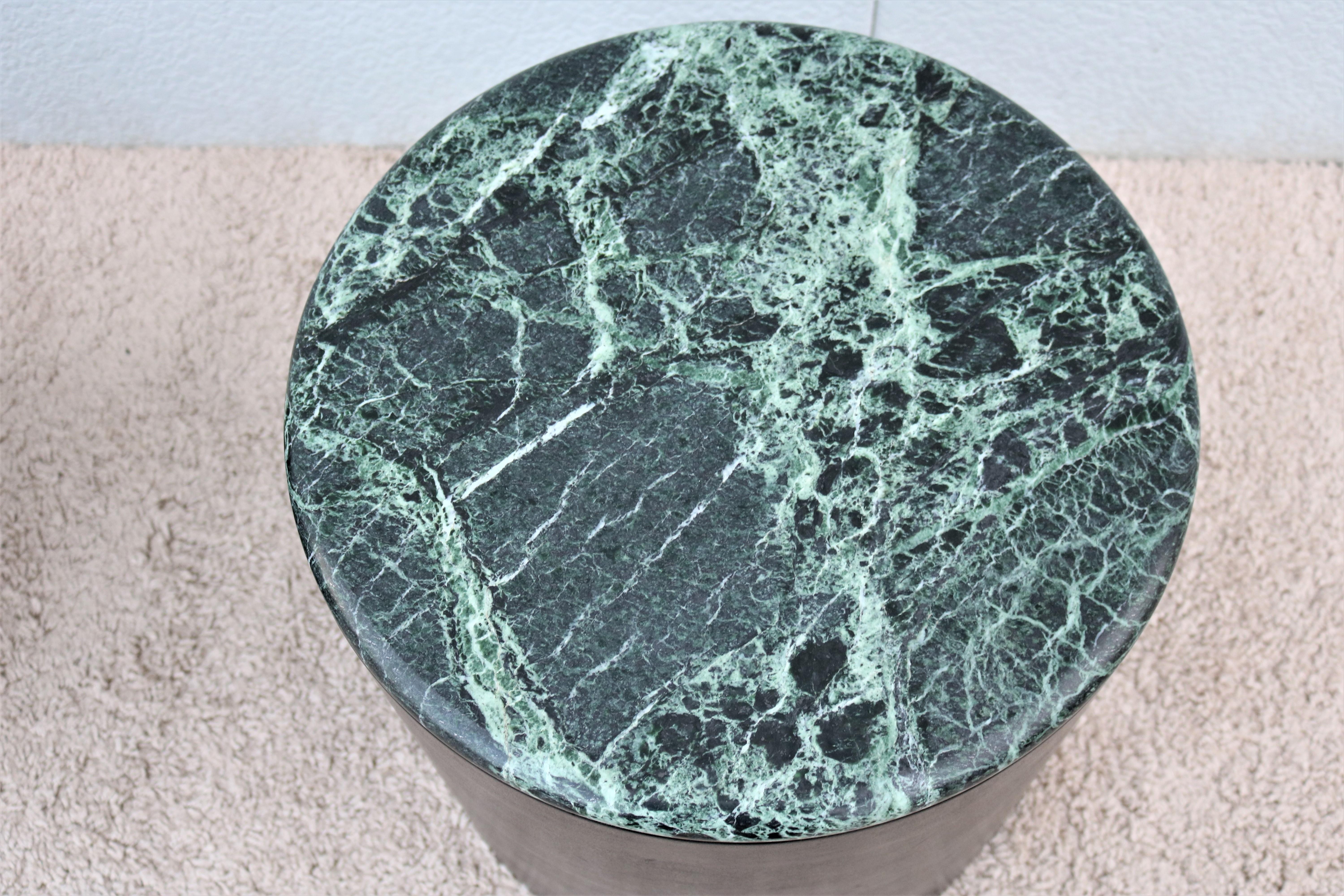 Mid-Century Modern Paul Mayen Style Green Marble Top Drum Side Tables, a Pair For Sale 2
