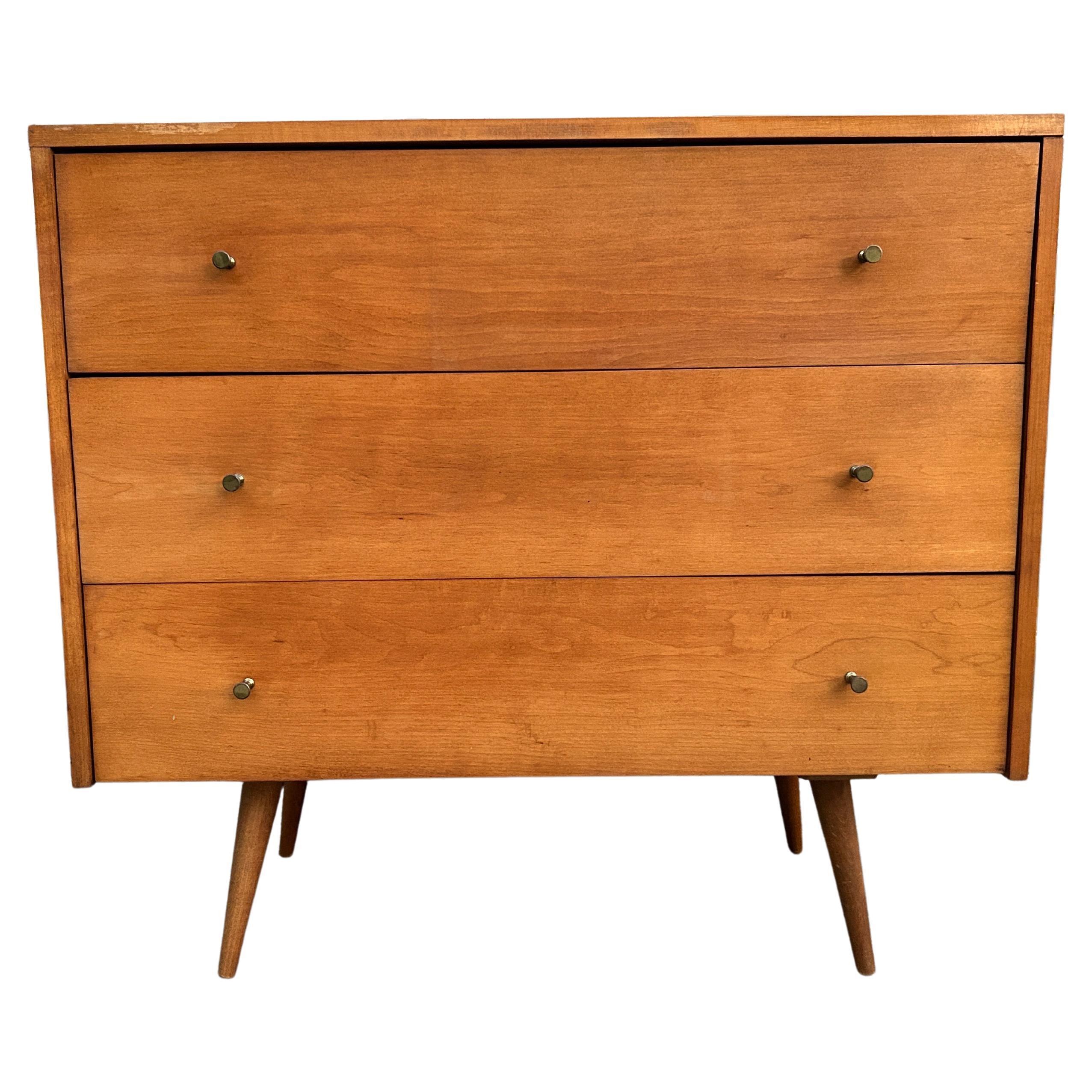 Mid-Century Modern Paul McCobb 3-Drawer Dresser #1508 Blonde Finish Brass Pulls For Sale