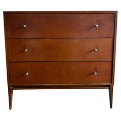 Mid-Century Modern Paul McCobb 3-Drawer Dresser #1508 Walnut Finish Nickel Pulls