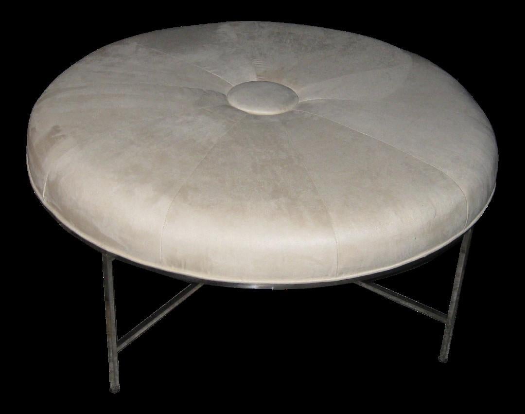 Mid-Century Modern Paul McCobb Creamy Beige Suede Round Lounge Stool Bench For Sale 8