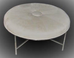 Banc de salon rond en daim beige crème Paul McCobb, milieu du siècle