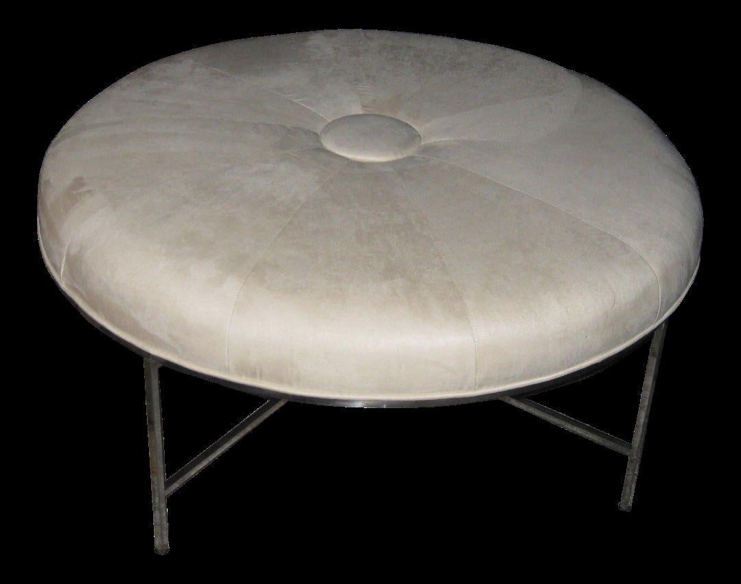 20th Century Mid-Century Modern Paul McCobb Creamy Beige Suede Round Lounge Stool Bench For Sale