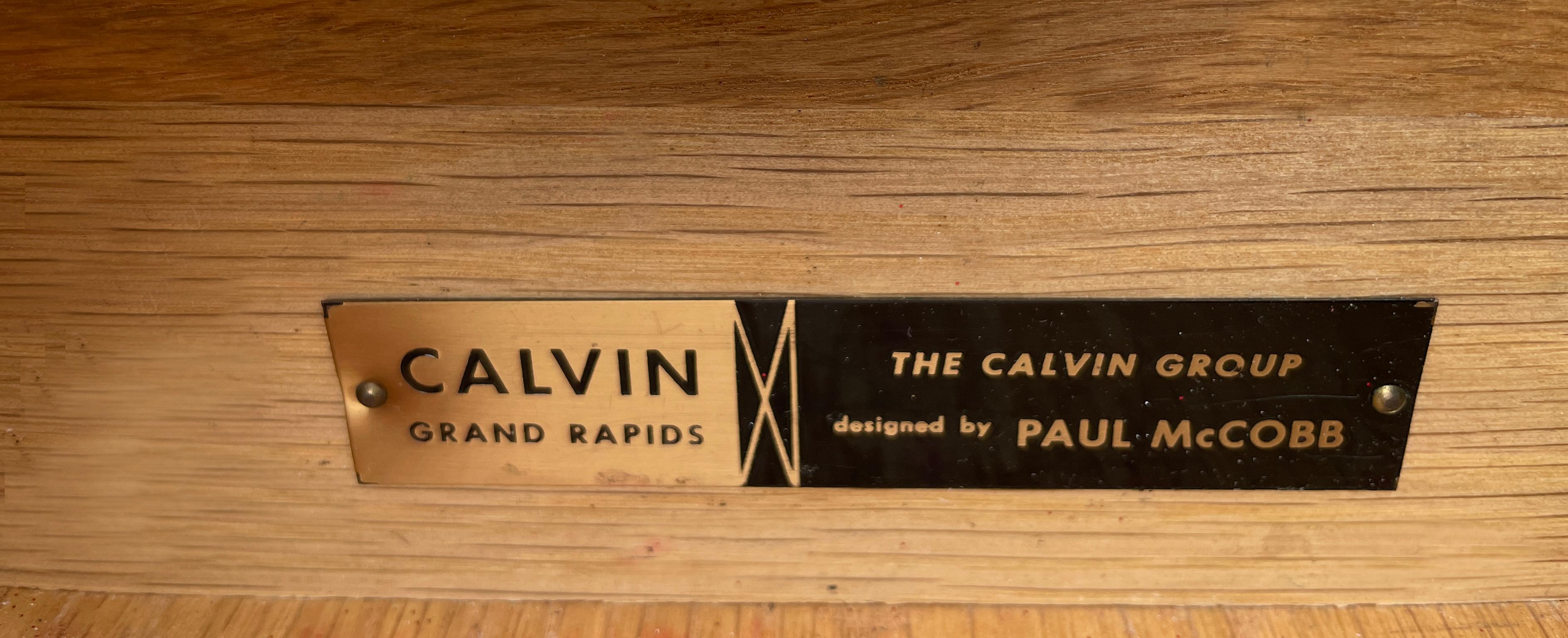 Mid-Century Modern Paul McCobb Leather Sliding Door Credenza for Calvin Group For Sale 5