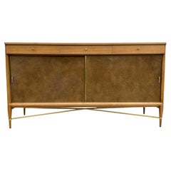 Mid-Century Modern Paul McCobb Leather Sliding Door Credenza for Calvin Group