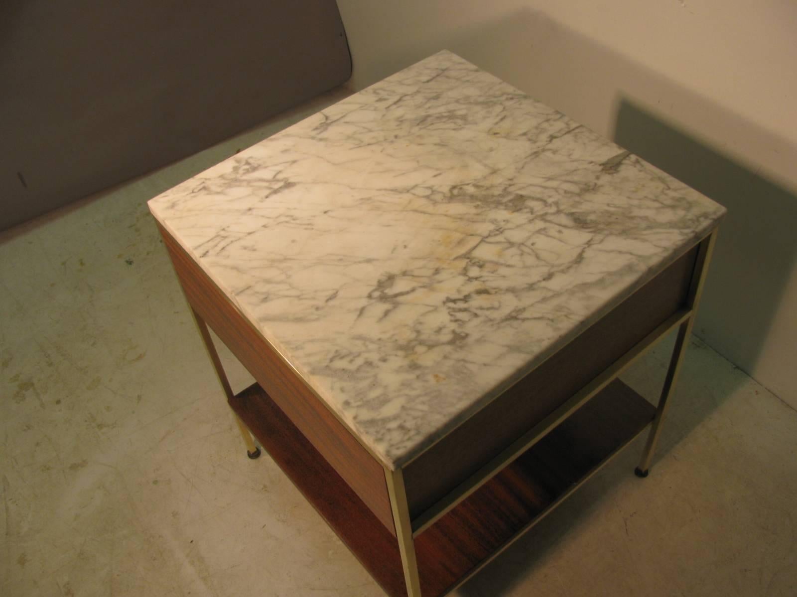 20th Century Mid-Century Modern Paul McCobb Marble and Brass Mahogany Night Table for Calvin