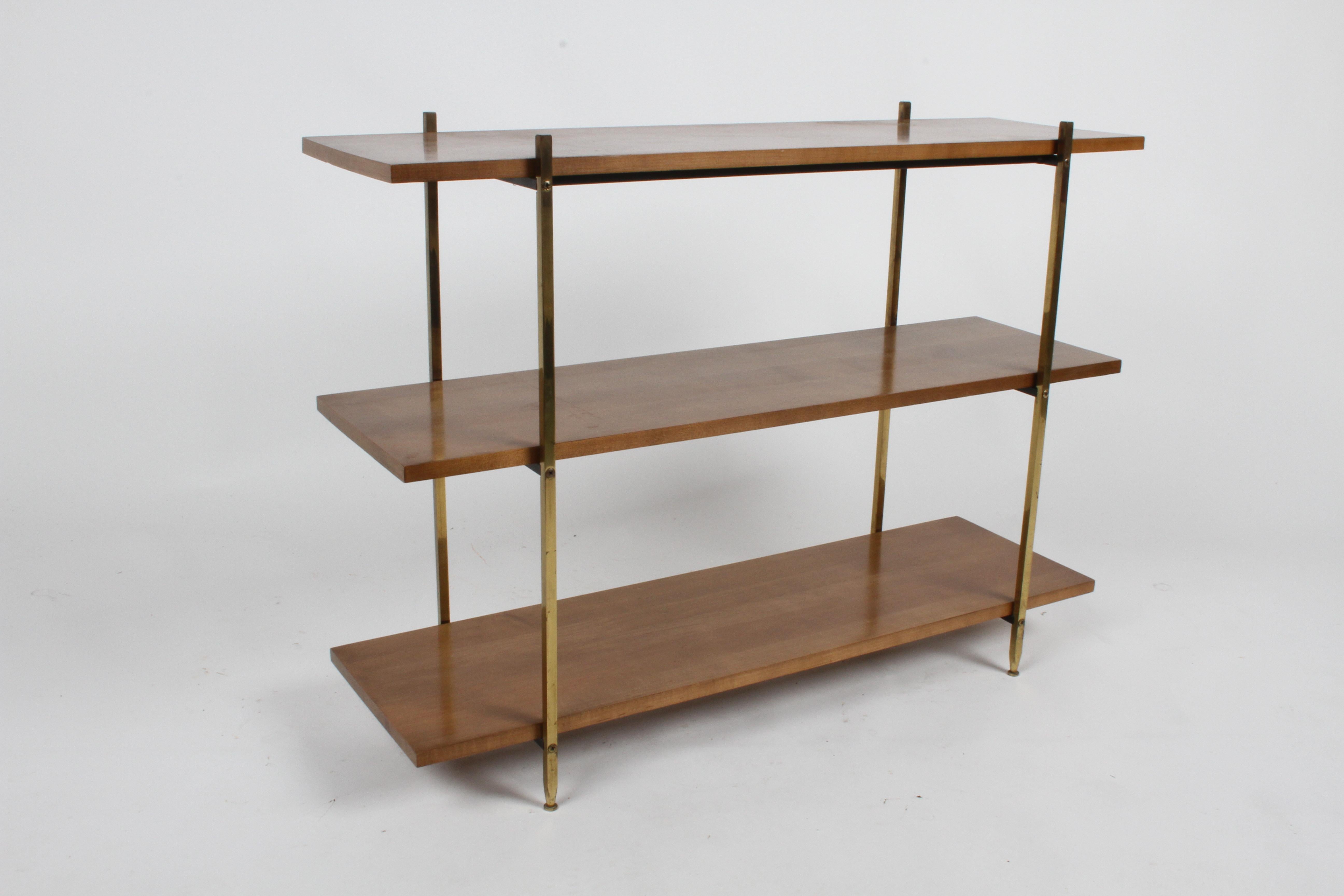 Mid-Century Modern Paul McCobb Style 3-Tier Maple and Brass Bookshelf 6