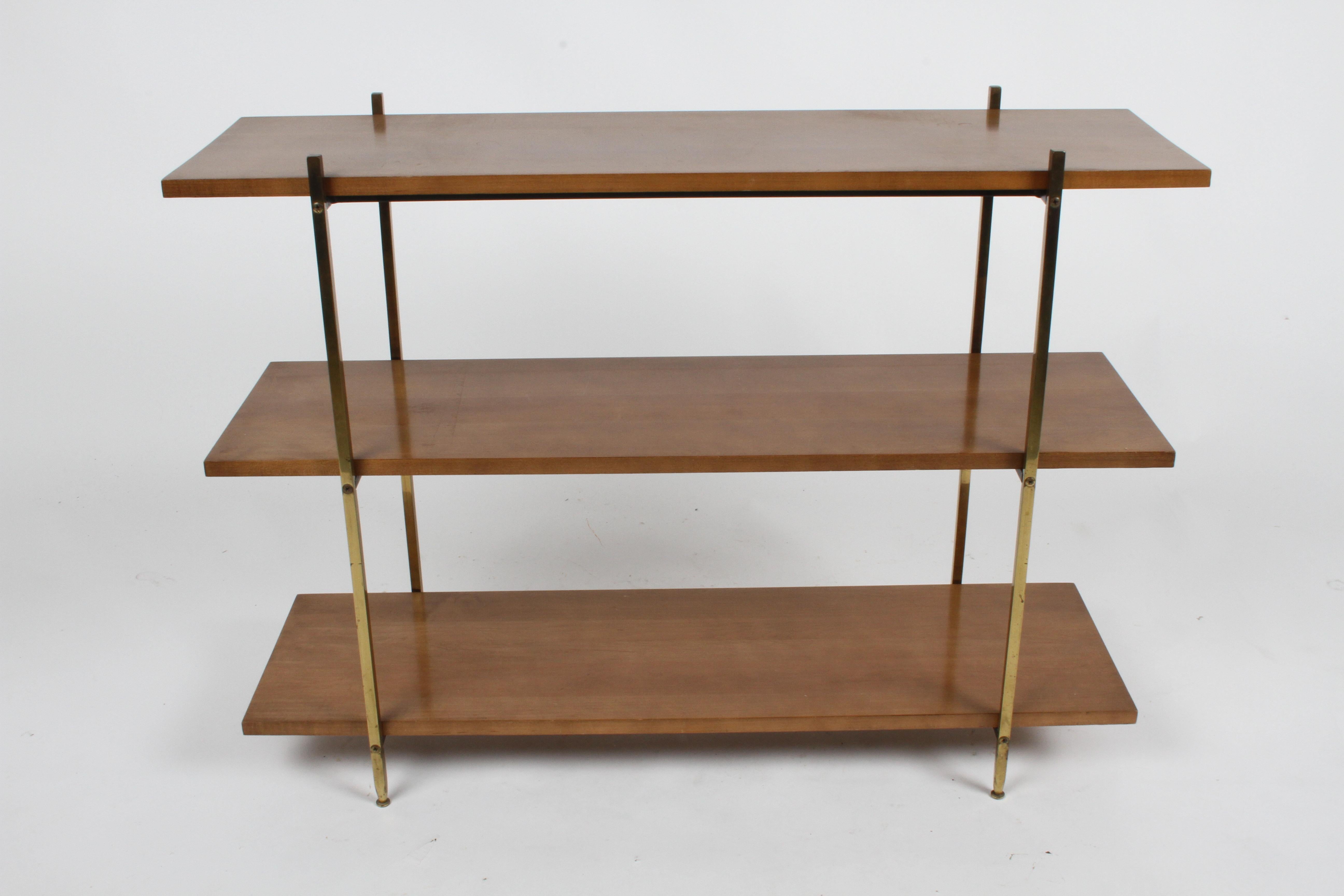 Mid-Century Modern Paul McCobb Style 3-Tier Maple and Brass Bookshelf 9