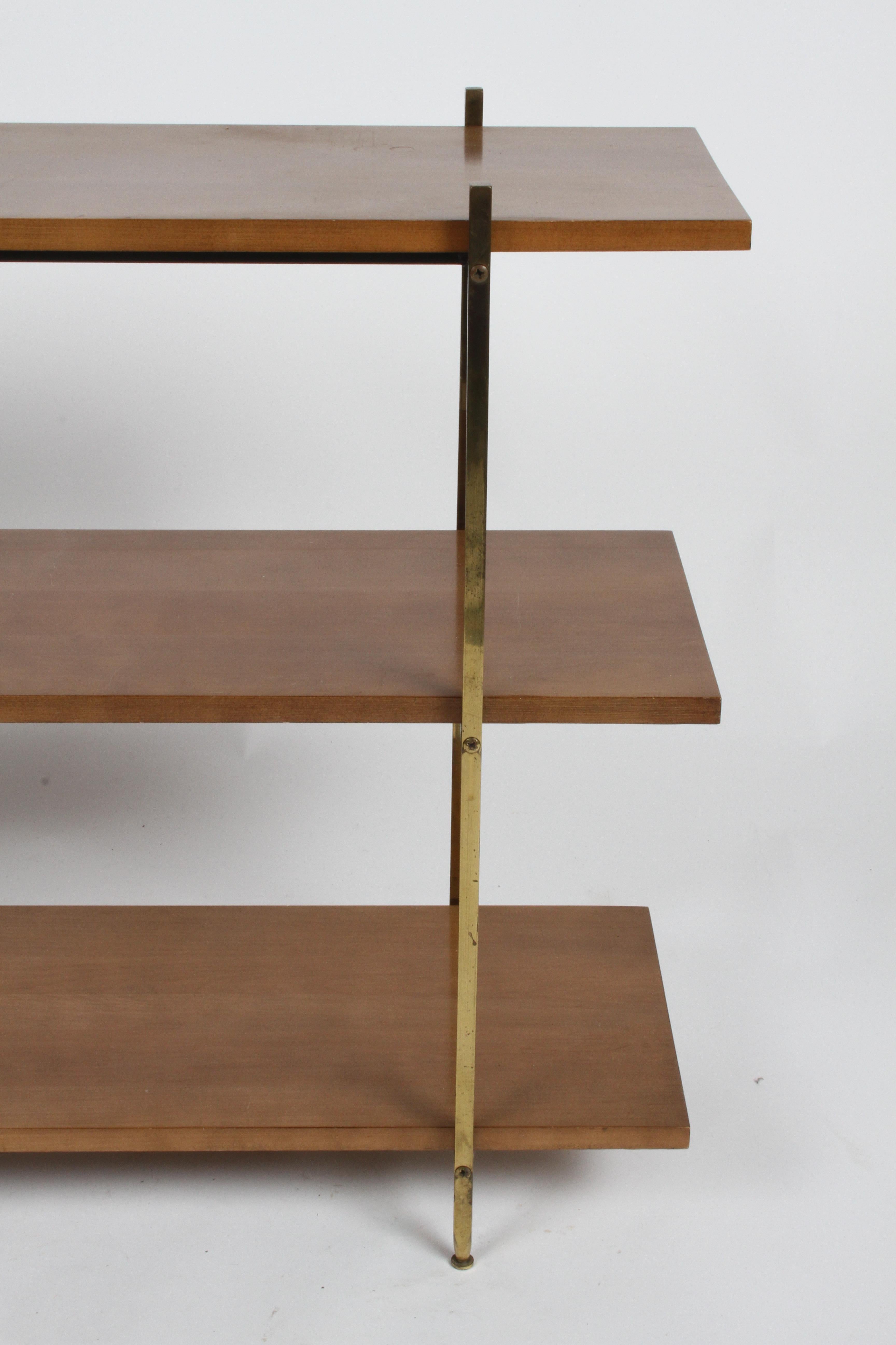 Mid-20th Century Mid-Century Modern Paul McCobb Style 3-Tier Maple and Brass Bookshelf