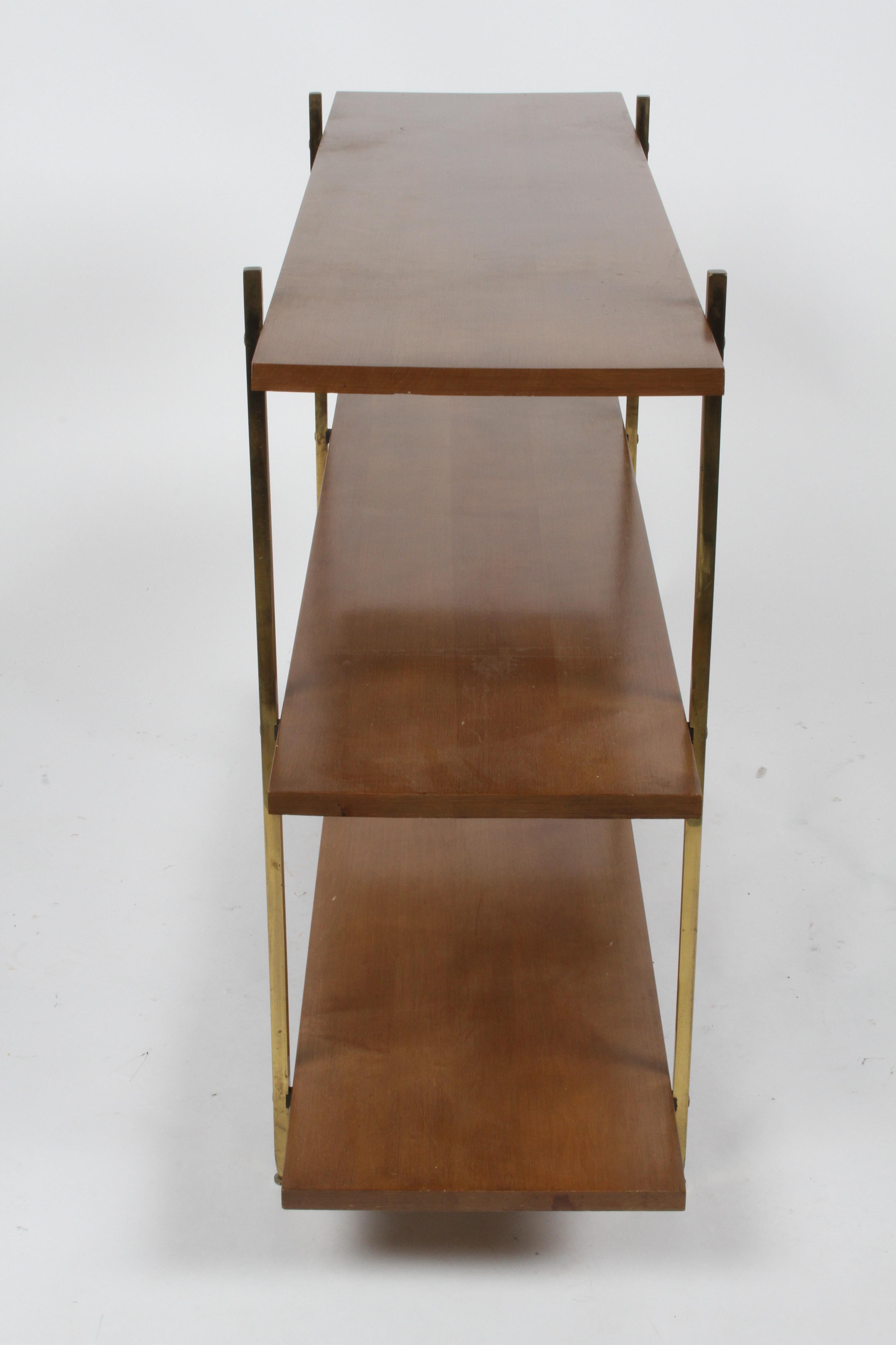 Mid-Century Modern Paul McCobb Style 3-Tier Maple and Brass Bookshelf 2