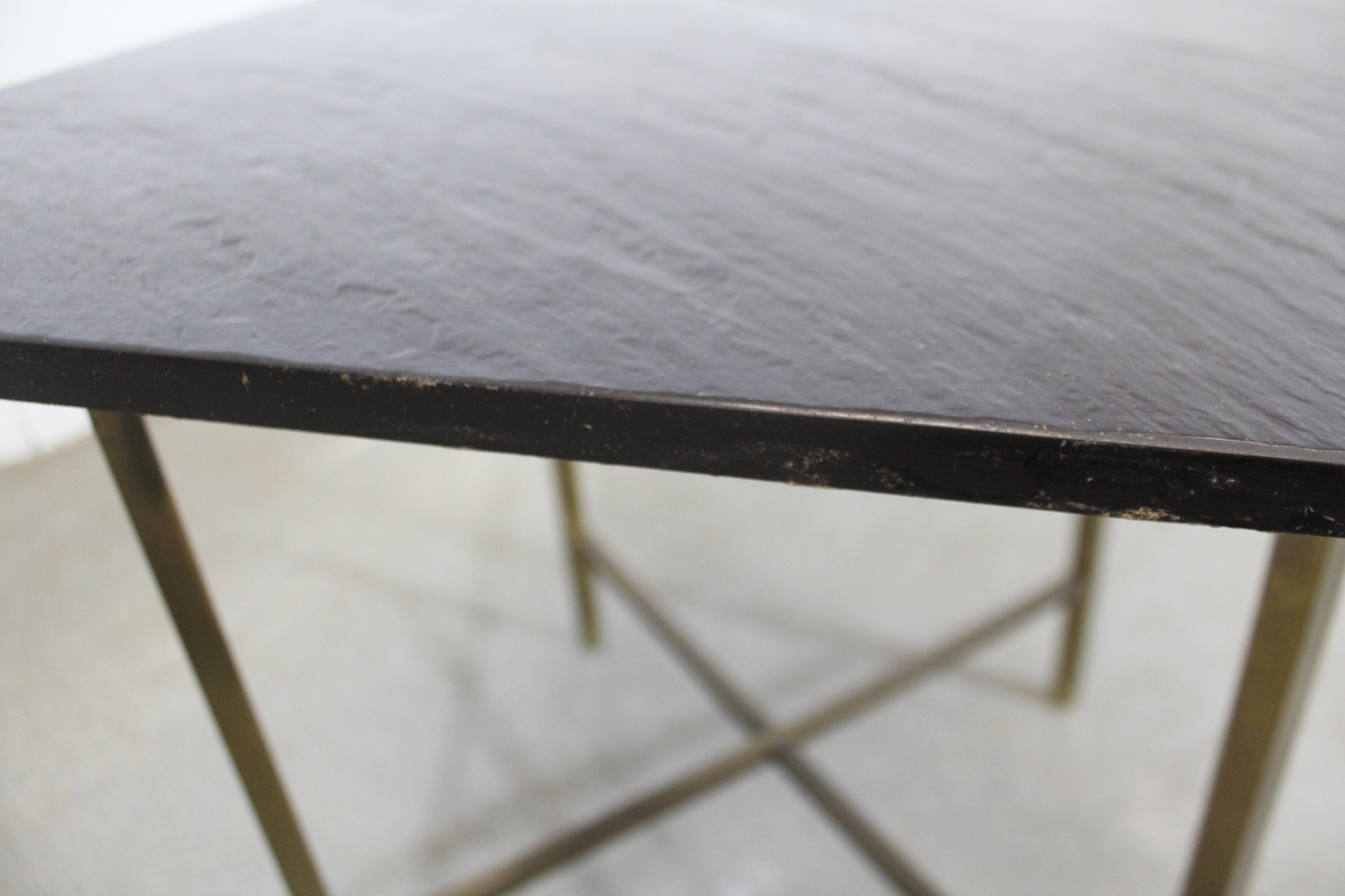 Mid-Century Modern Paul McCobb Style Brass X-Base Slate Top Side/End Table For Sale 8
