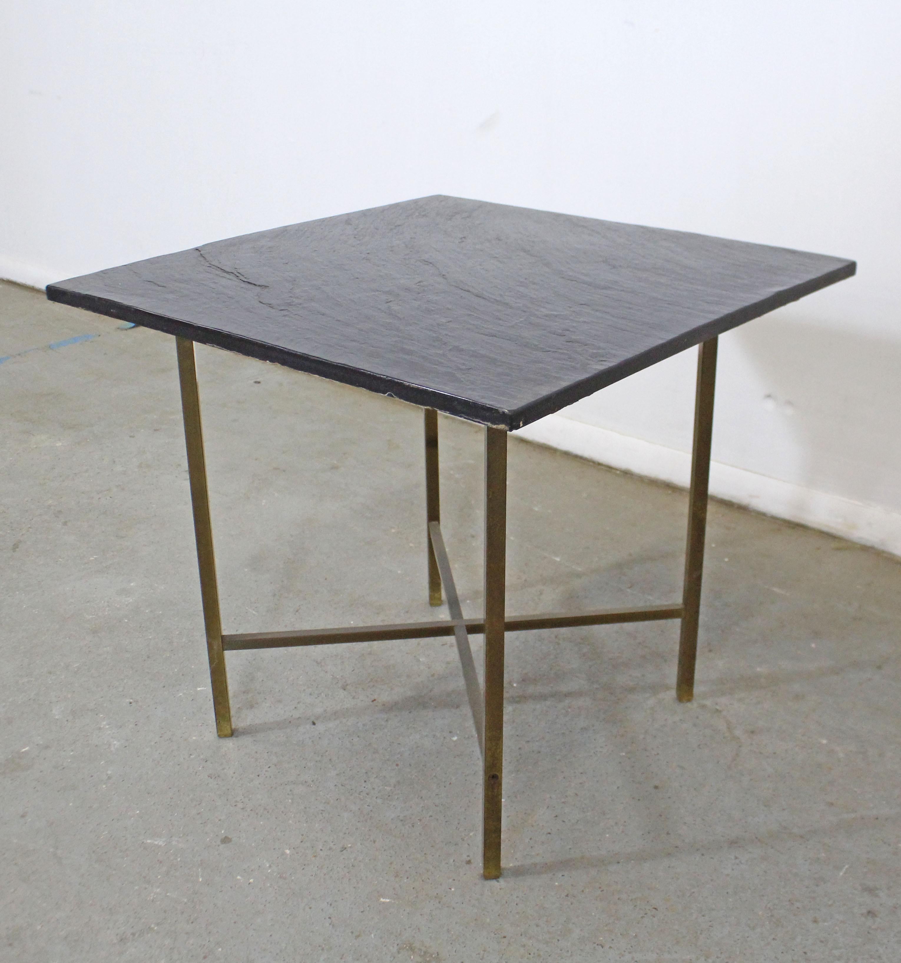 Unknown Mid-Century Modern Paul McCobb Style Brass X-Base Slate Top Side/End Table For Sale