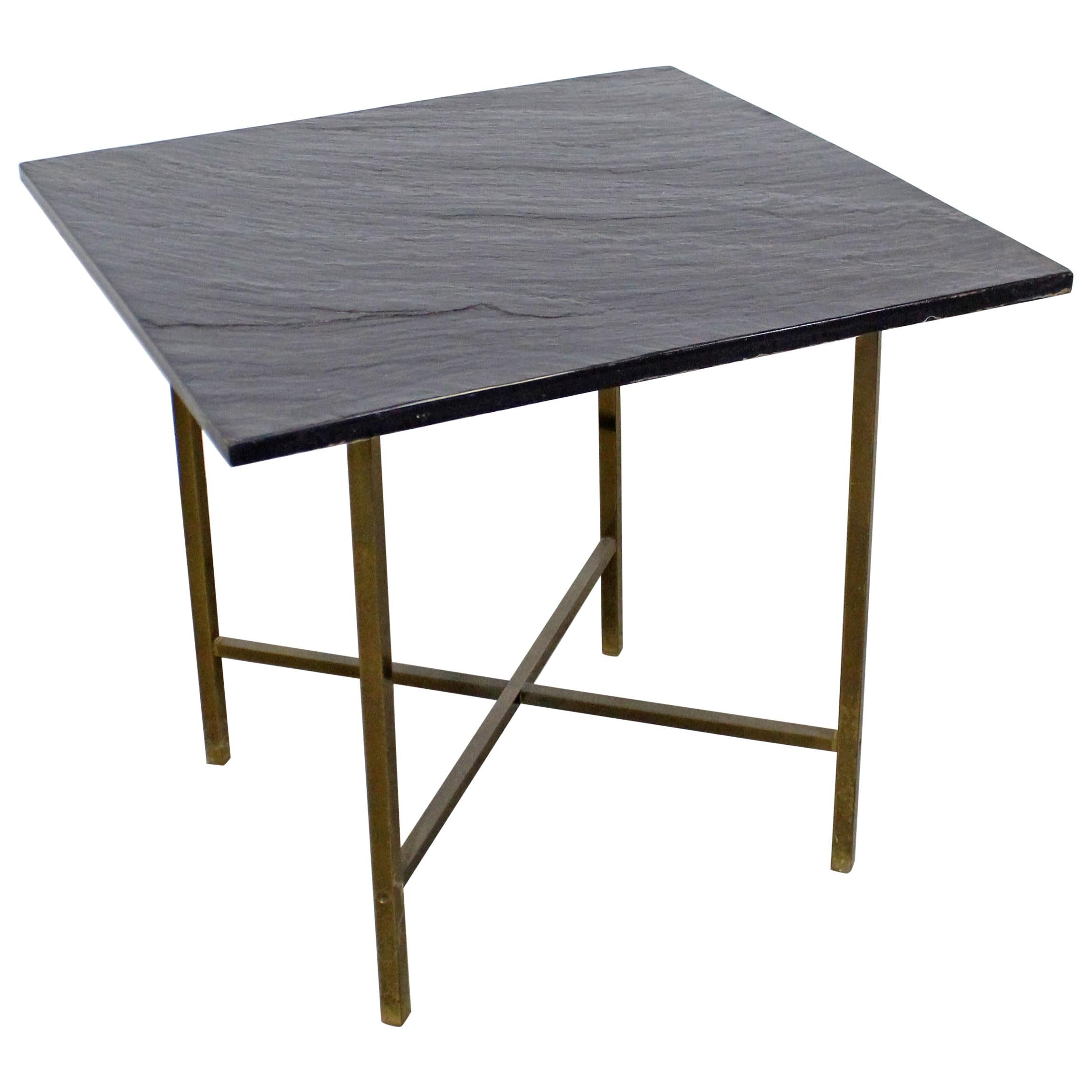 Mid-Century Modern Paul McCobb Style Brass X-Base Slate Top Side/End Table For Sale