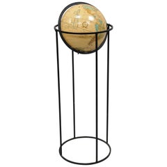 Mid-Century Modern Paul McCobb Style George Cram Floor Globe Wrought Iron Stand