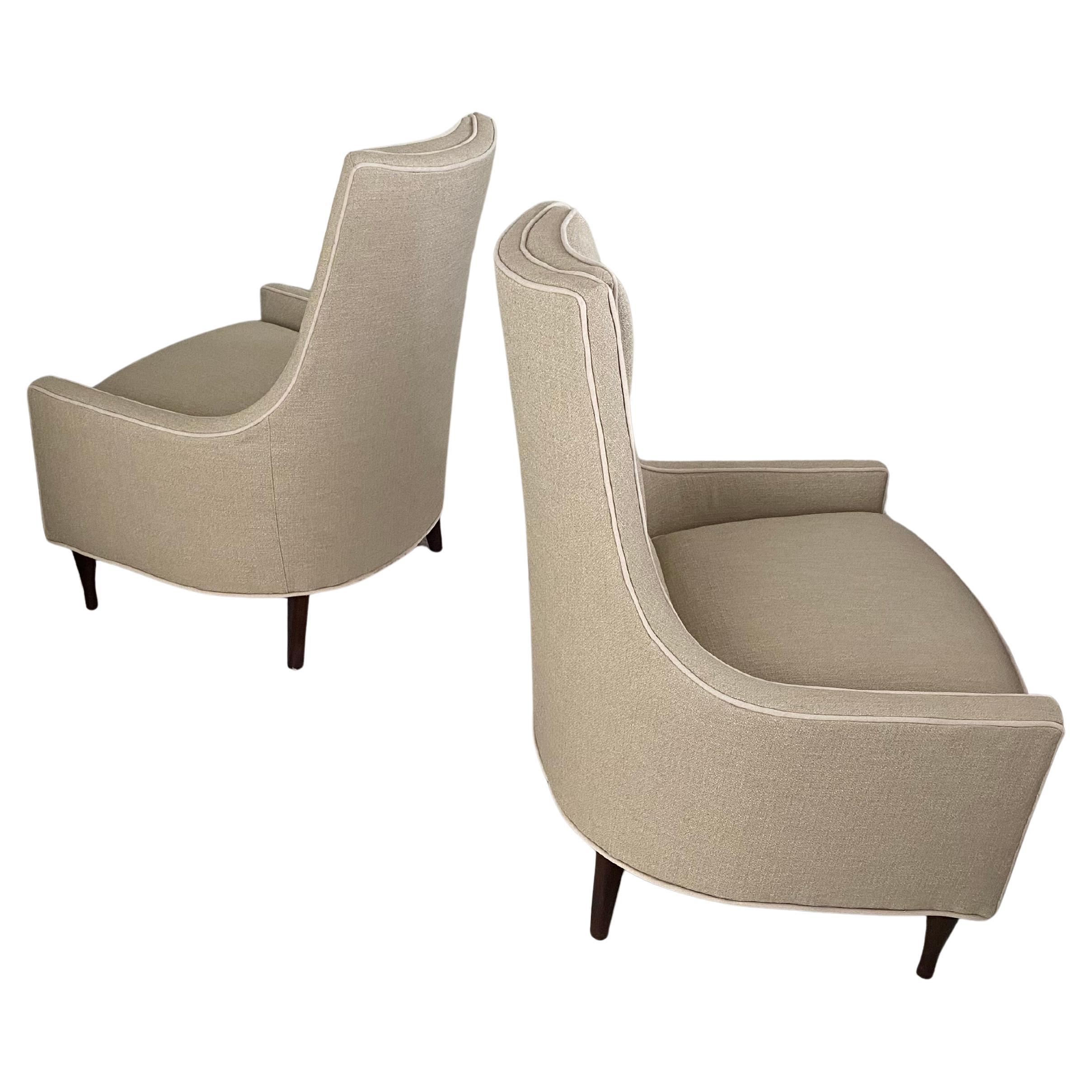 Américain Mid-Century Modern Paul McCobb Style High Back Lounge Club Chairs, Pair en vente