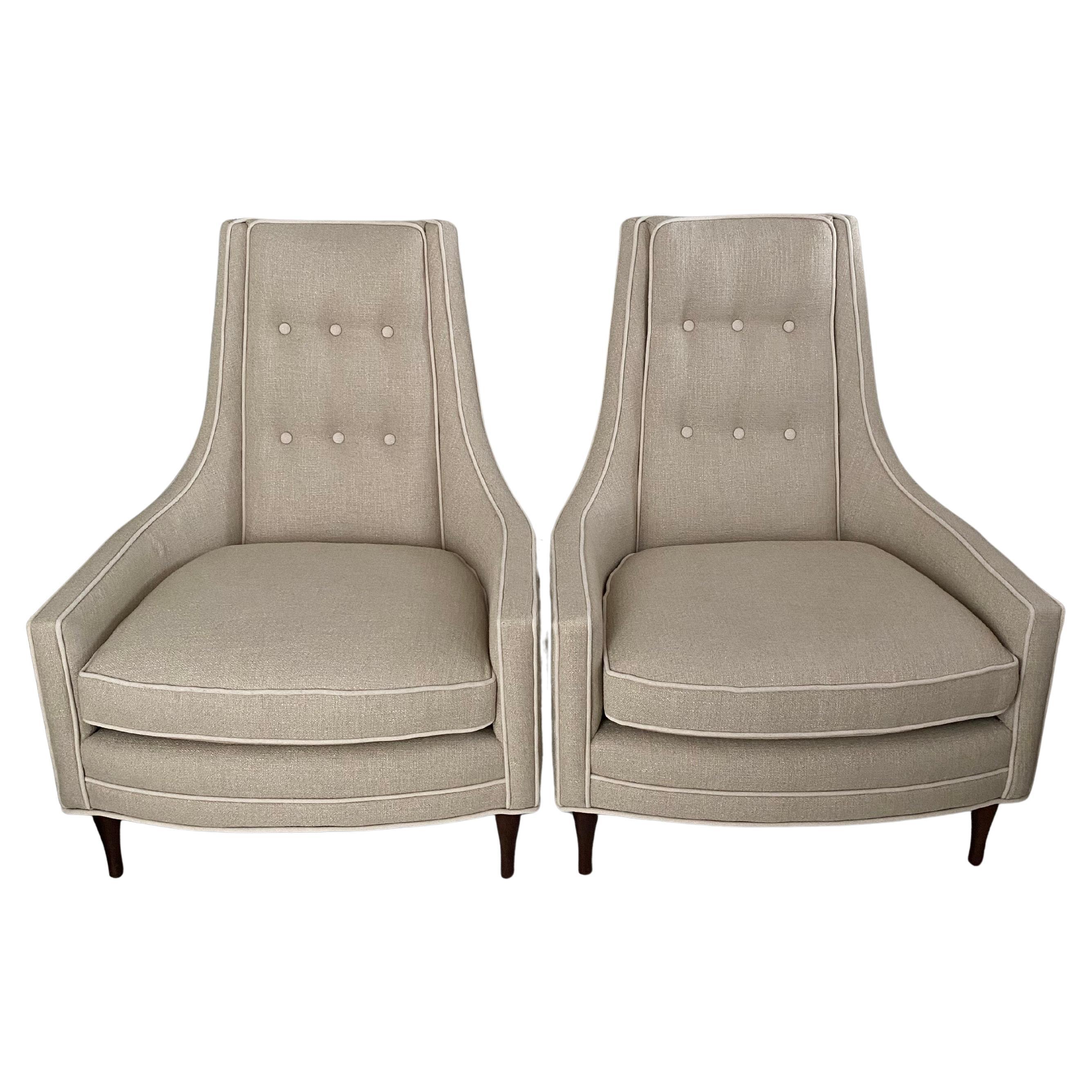Mid-Century Modern Paul McCobb Style High Back Lounge Club Chairs, Pair Bon état - En vente à Lambertville, NJ