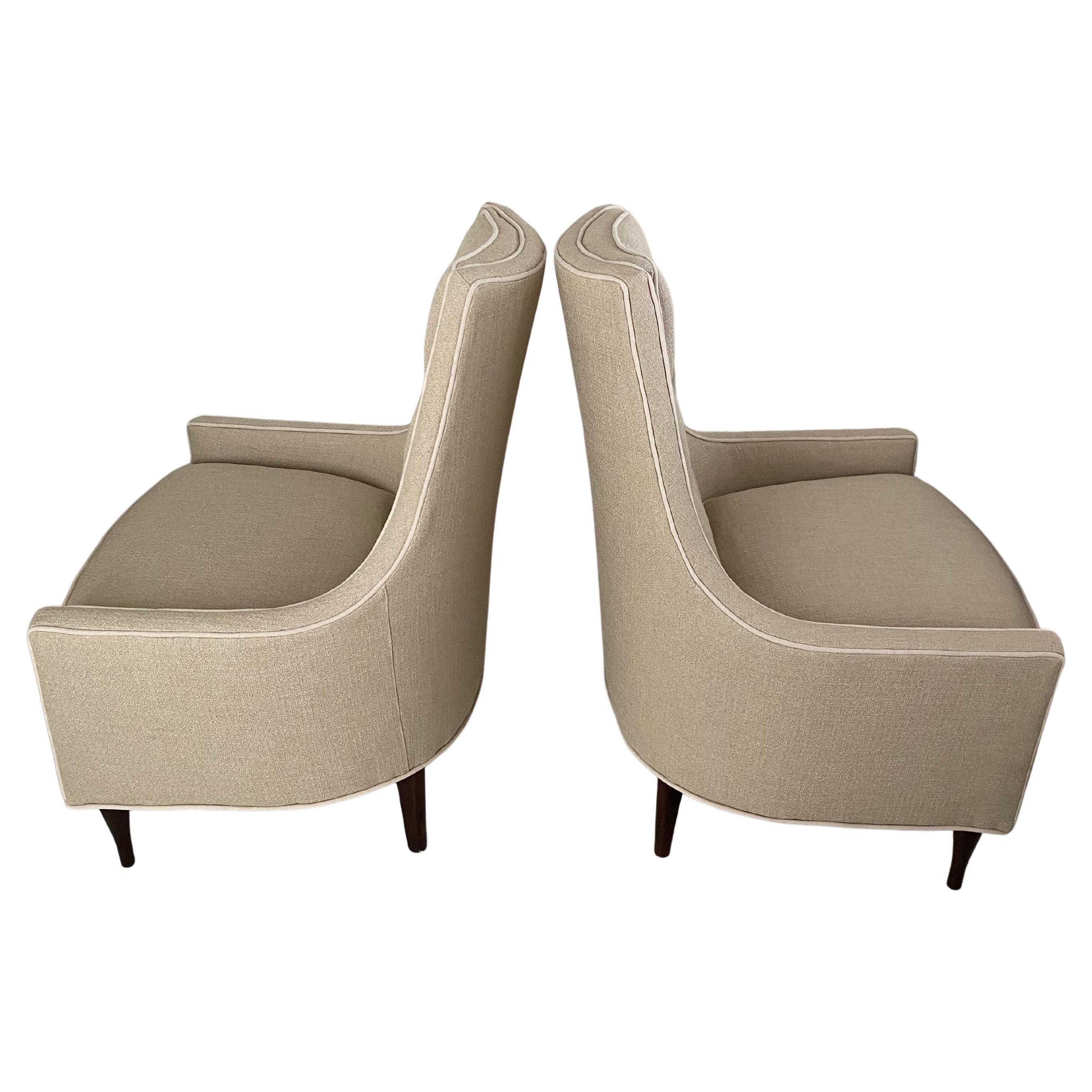 XXIe siècle et contemporain Mid-Century Modern Paul McCobb Style High Back Lounge Club Chairs, Pair en vente