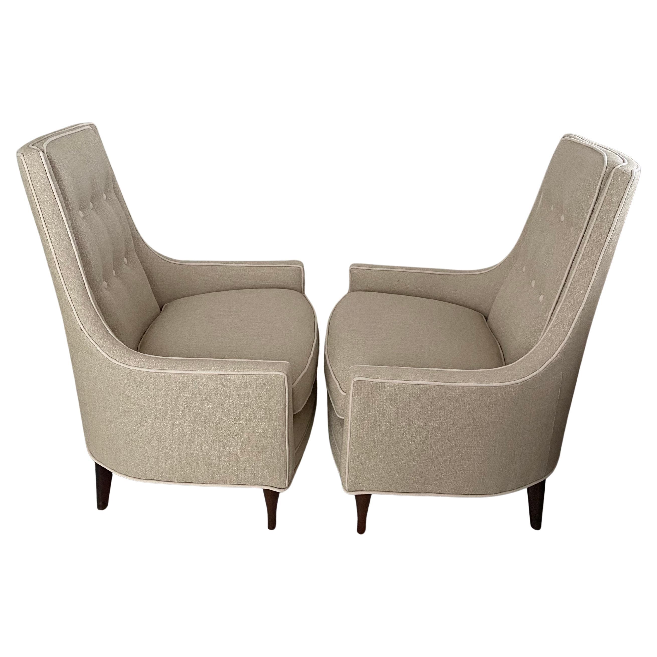 Tissu d'ameublement Mid-Century Modern Paul McCobb Style High Back Lounge Club Chairs, Pair en vente