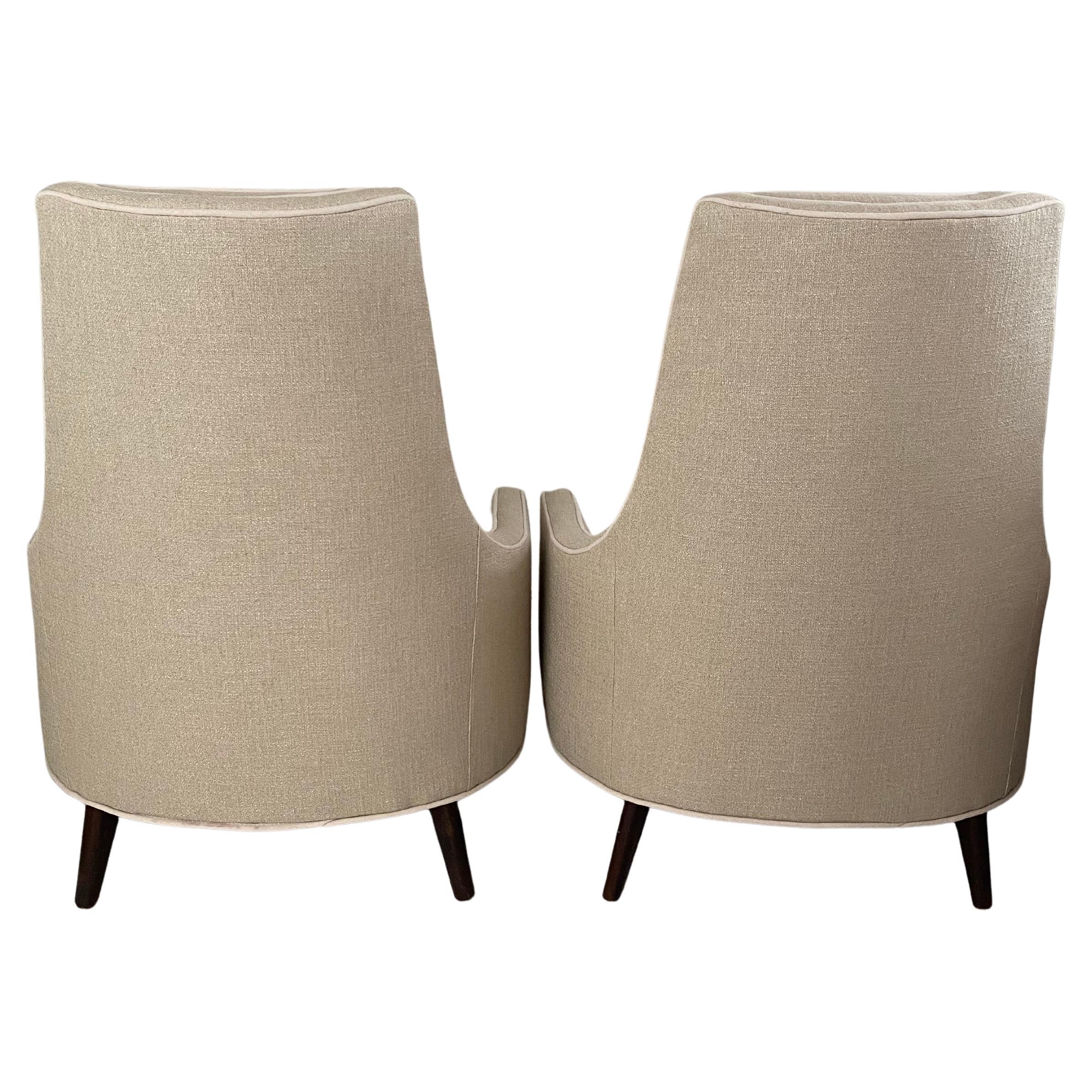 Mid-Century Modern Paul McCobb Style High Back Lounge Club Chairs, Pair en vente 1