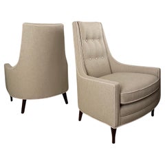 Mid-Century Modern Paul McCobb Style High Back Lounge Club Chairs, Pair