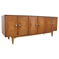 Mid-Century Modern Paul McCobb Style Parquet Walnut Bow Tie Credenza