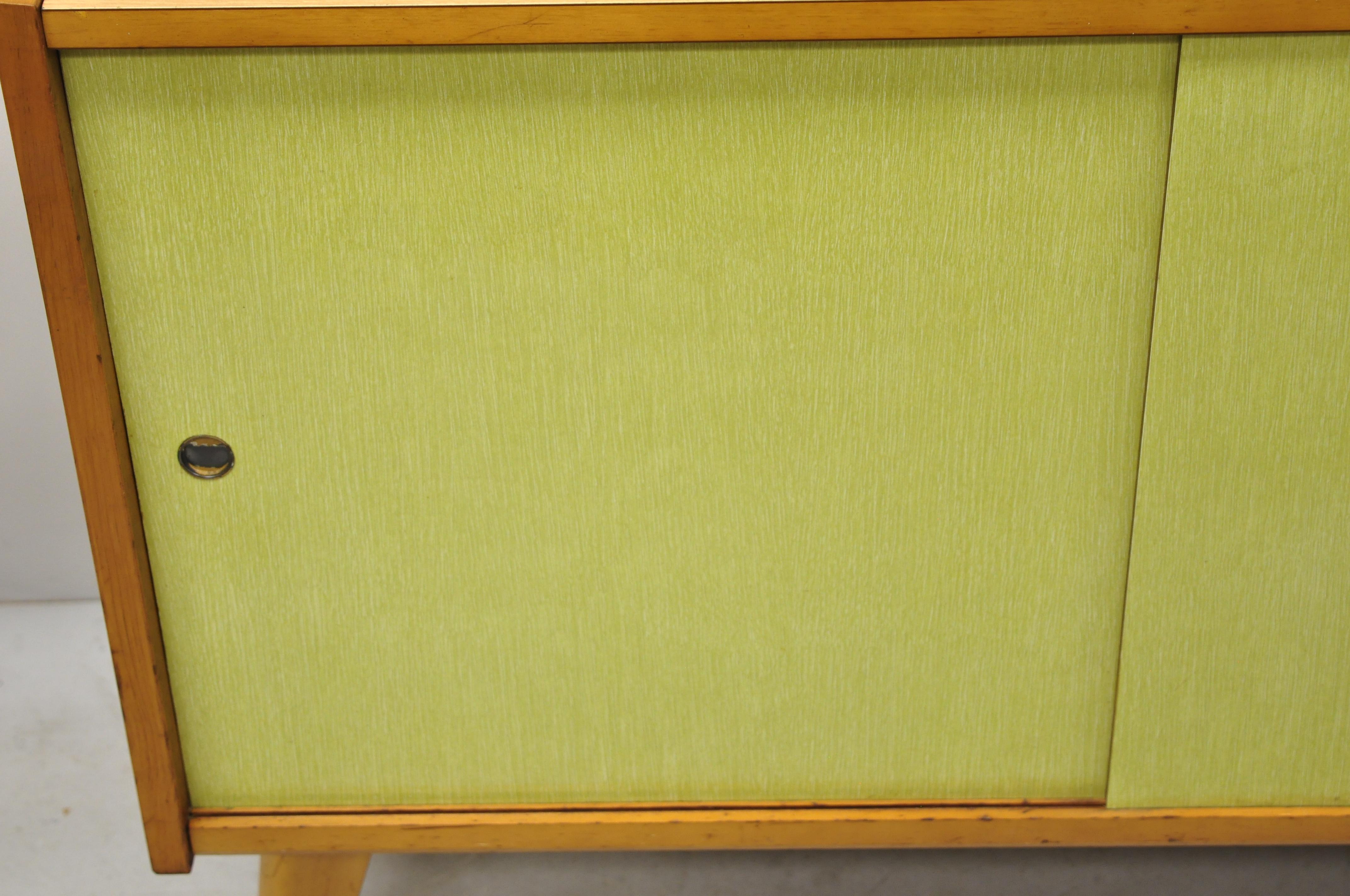 Mid-Century Modern Paul McCobb Style Sliding Door Yellow Credenza Cabinet Buffet 1