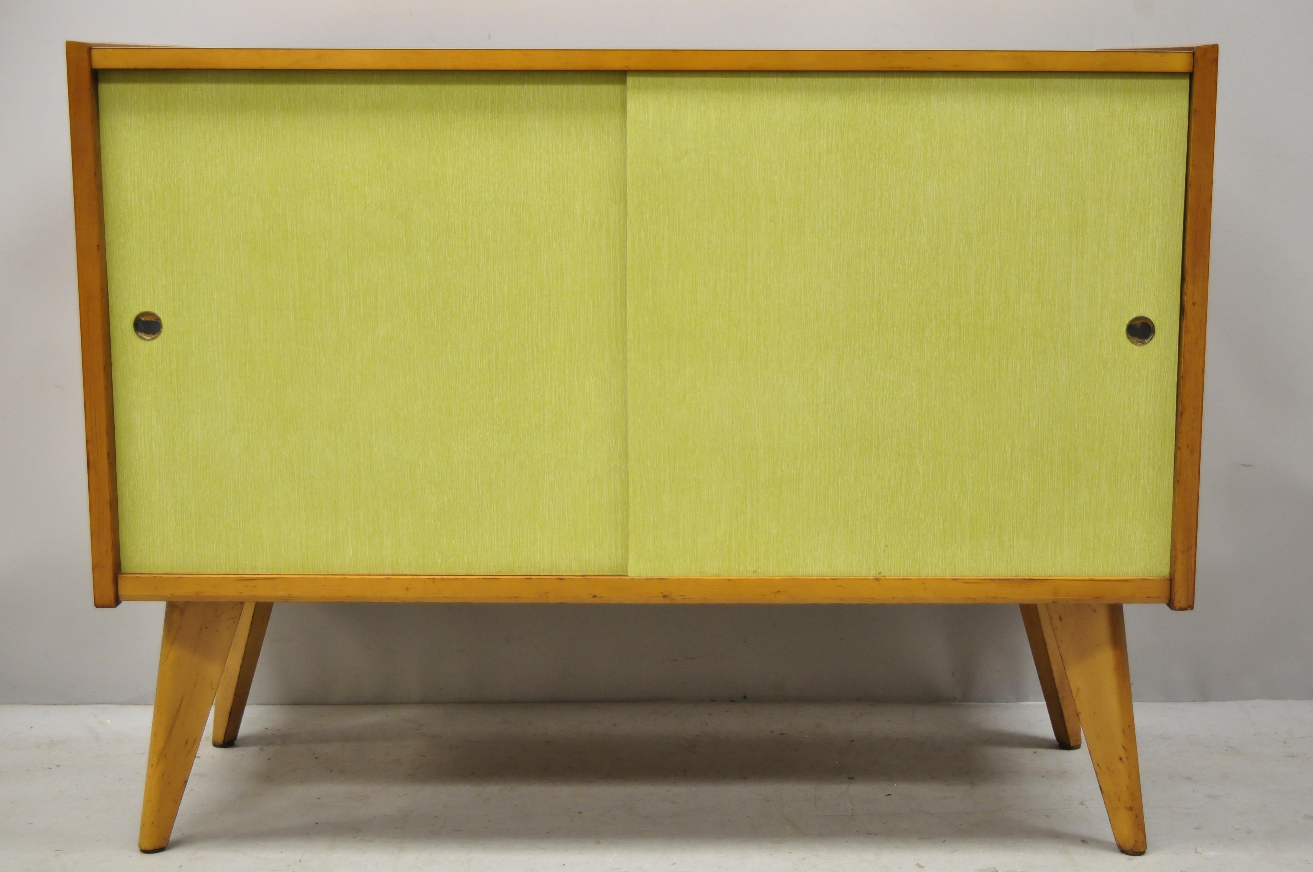 Mid-Century Modern Paul McCobb Style Sliding Door Yellow Credenza Cabinet Buffet 3