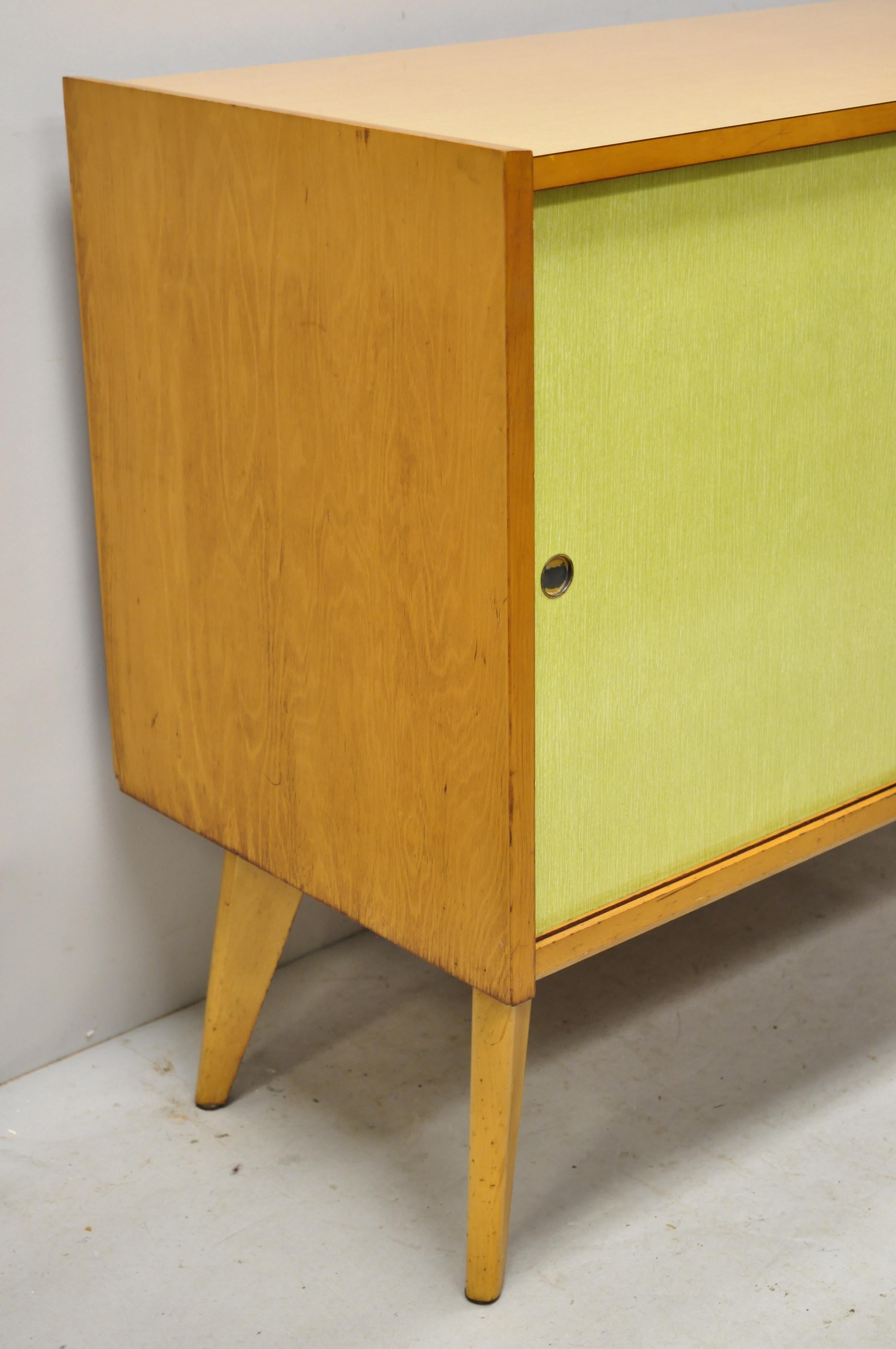 Laminate Mid-Century Modern Paul McCobb Style Sliding Door Yellow Credenza Cabinet Buffet
