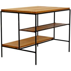 Mid-Century Modern Paul McCobb Winchendon Iron Maple Rattan Three-Tier End Table