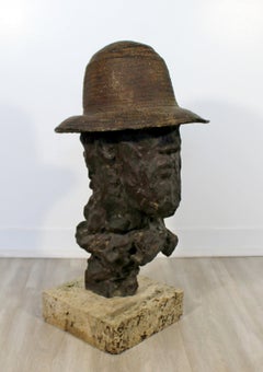 Mid-Century Modern Paul Suttman Signed Self Portrait Bronze Table Sculpture 1962