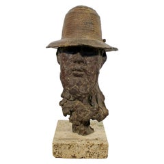 Mid-Century Modern Paul Suttman Signed Self Portrait Bronze Table Sculpture 1962