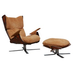 Fauteuil Paulistana moderne du milieu du siècle avec pouf de Jorge Zalszupin, vers 1959