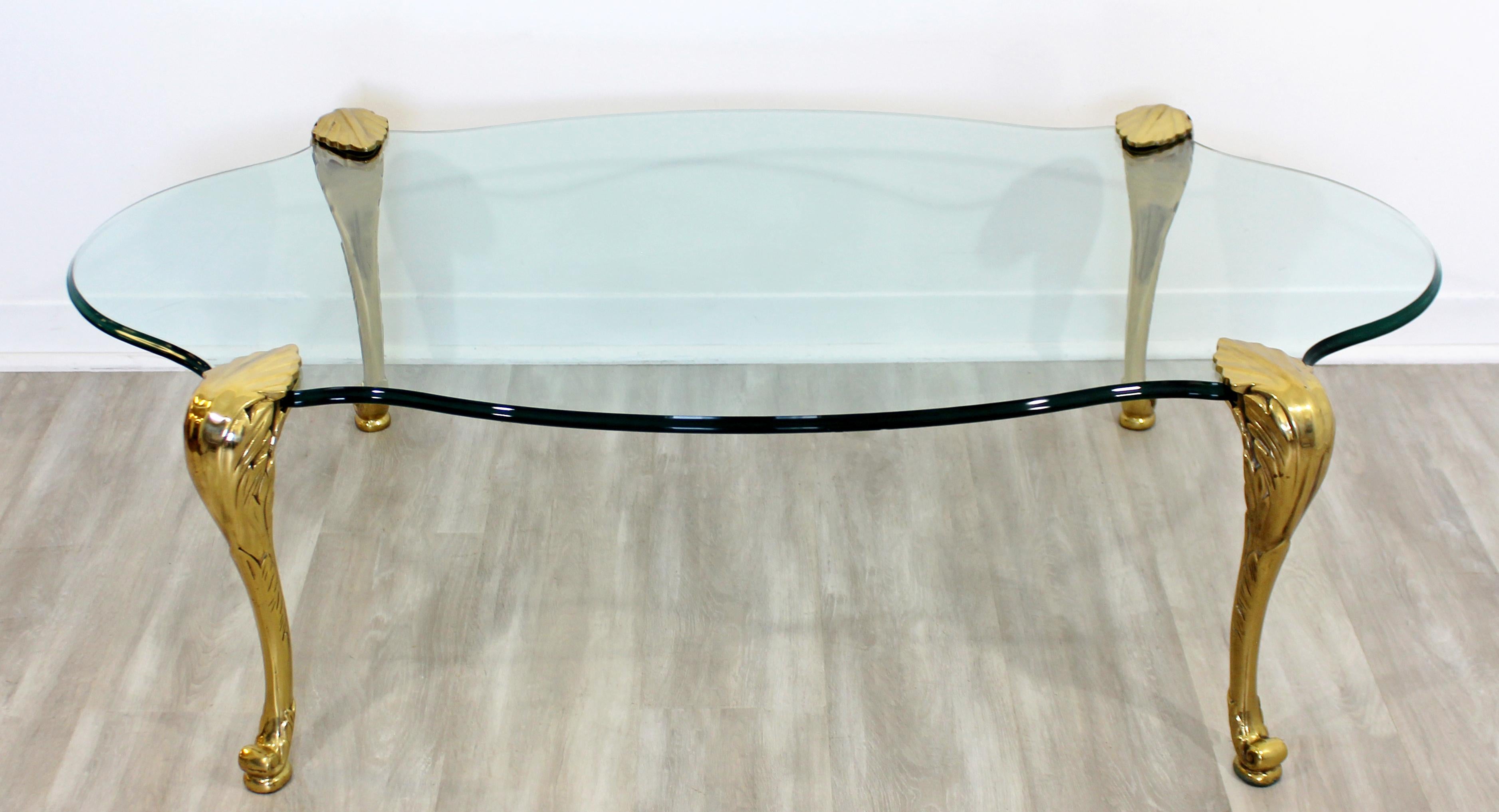 American Mid-Century Modern P.E. Guerin Attr. Brass and Glass Sculpted Coffee Table 1950s